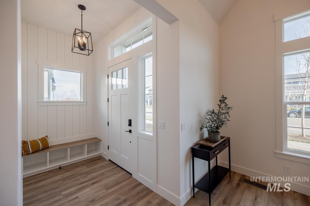 Entryway with light wood-type flooring