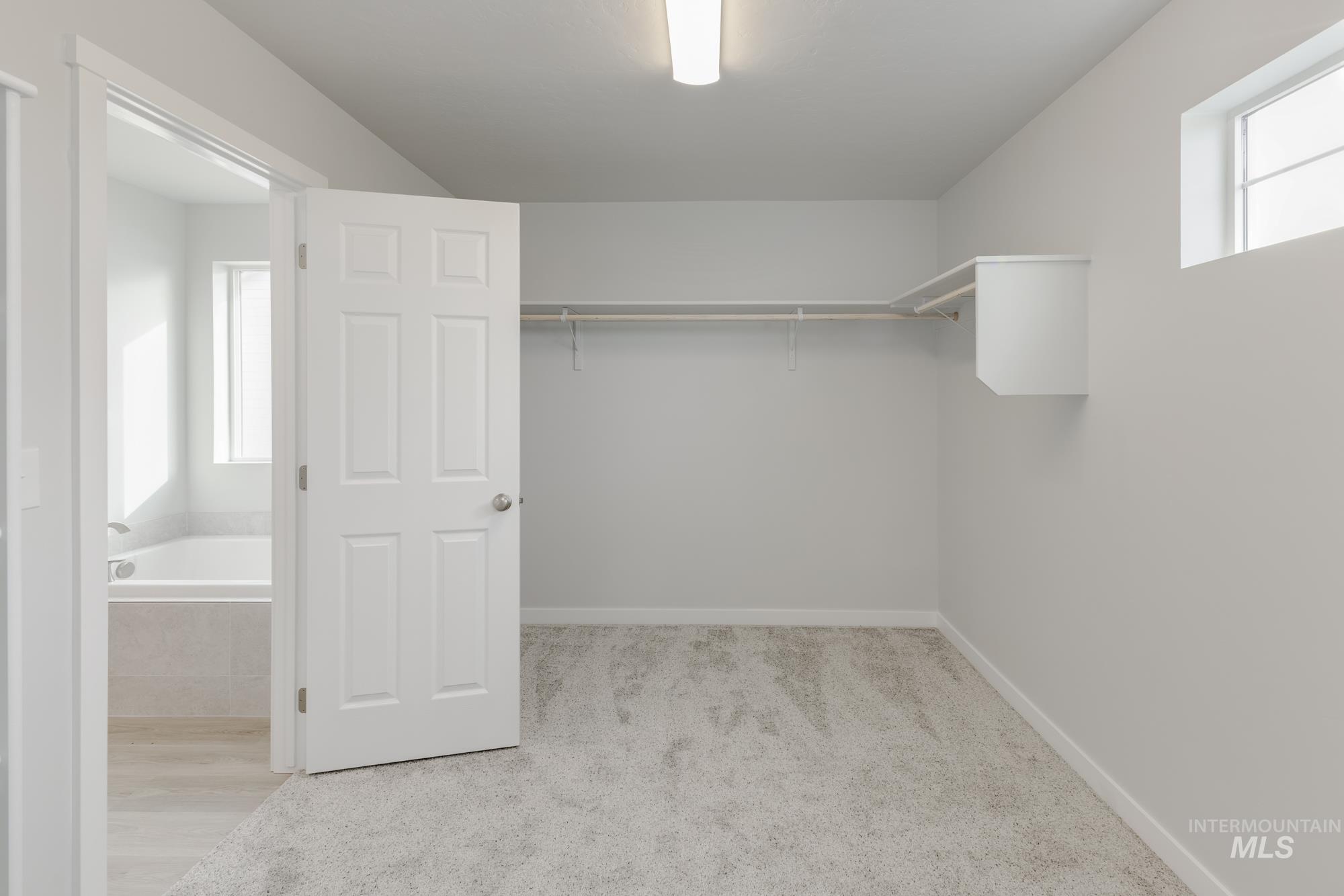 Spacious closet with light colored carpet