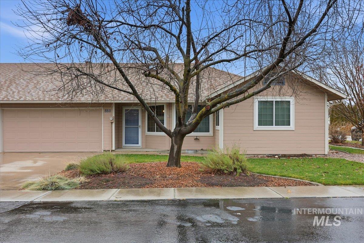 View of front of house with a shingled roof, concrete driveway, and a garage