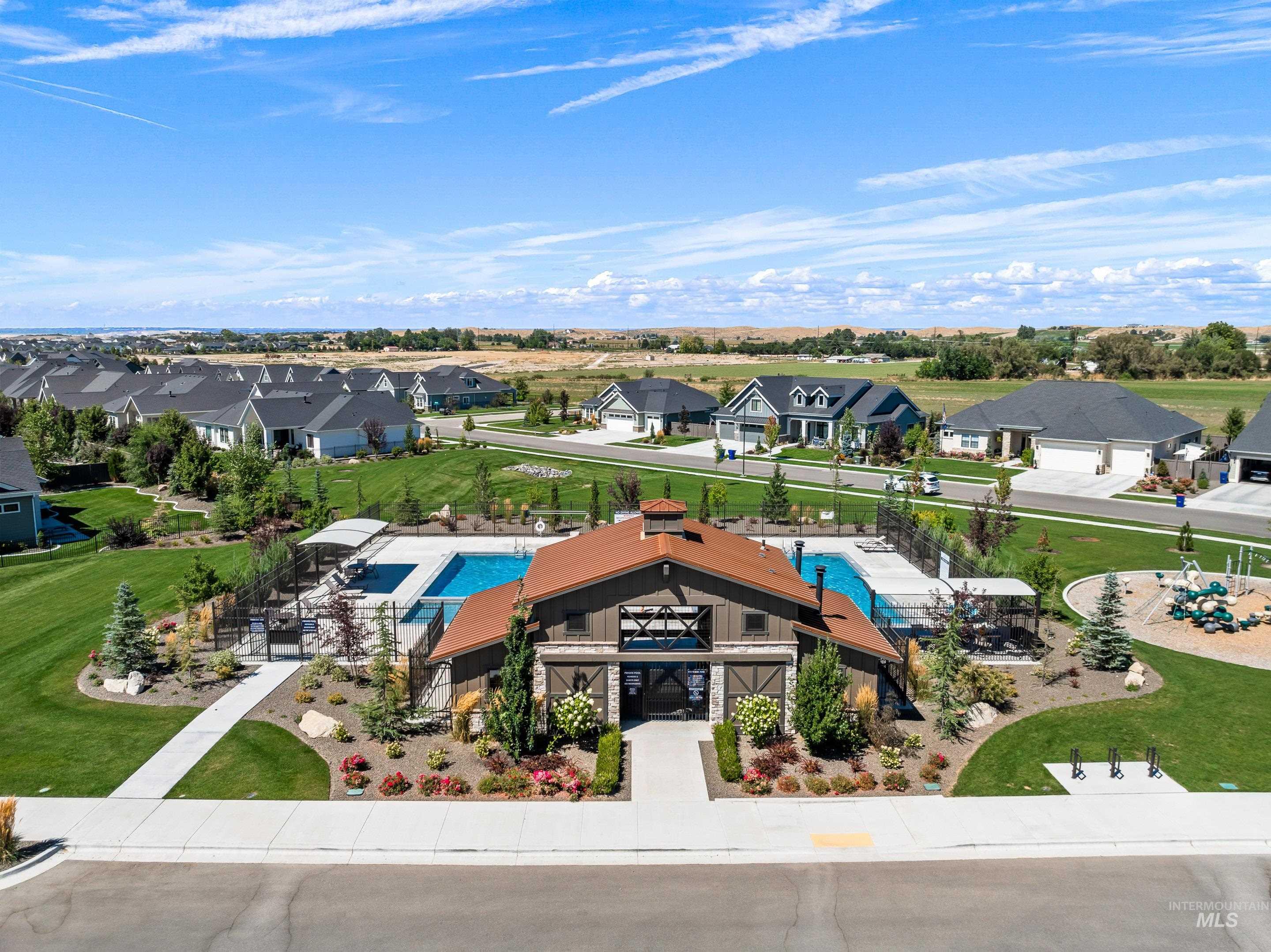 Aerial perspective of suburban area