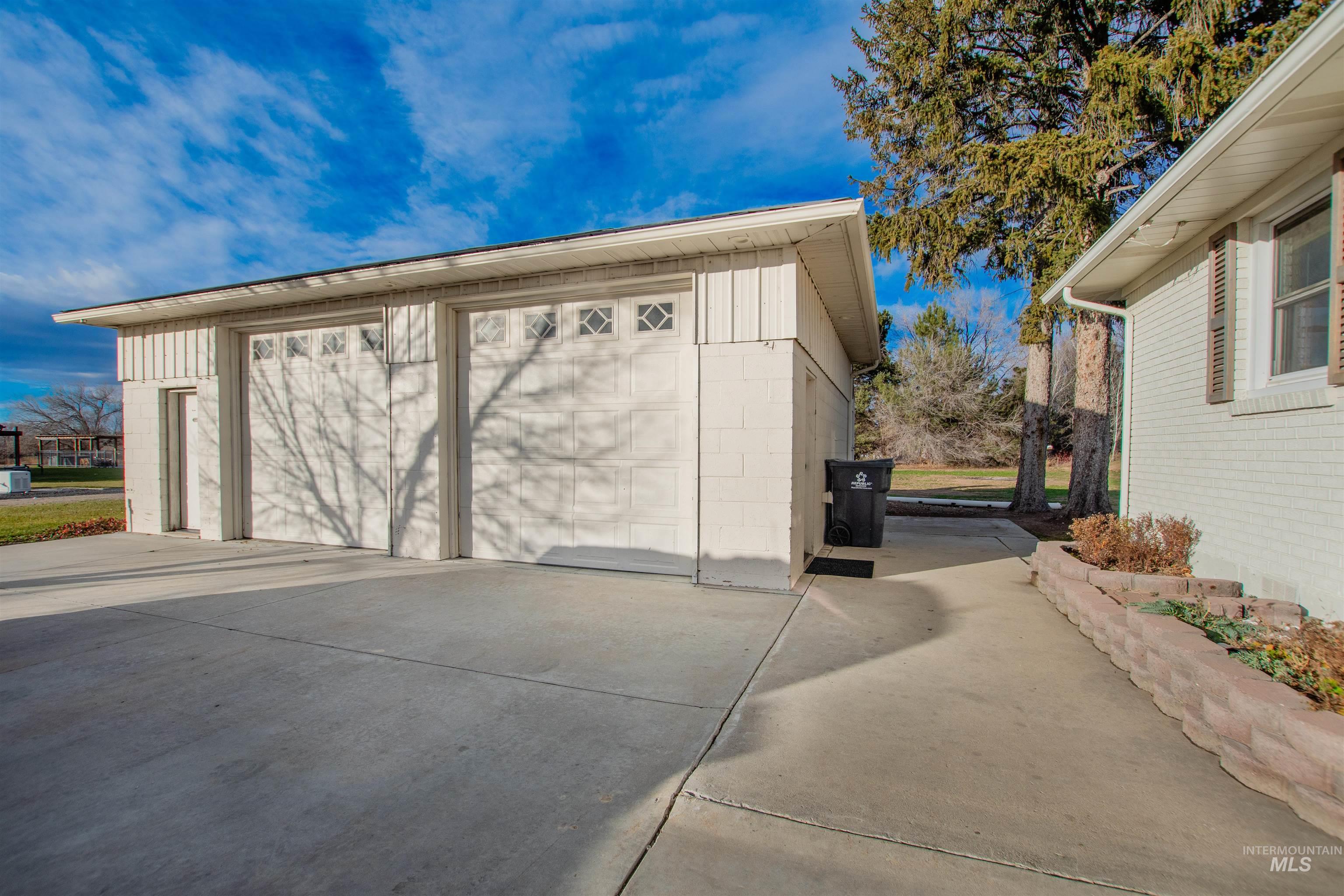 View of detached garage