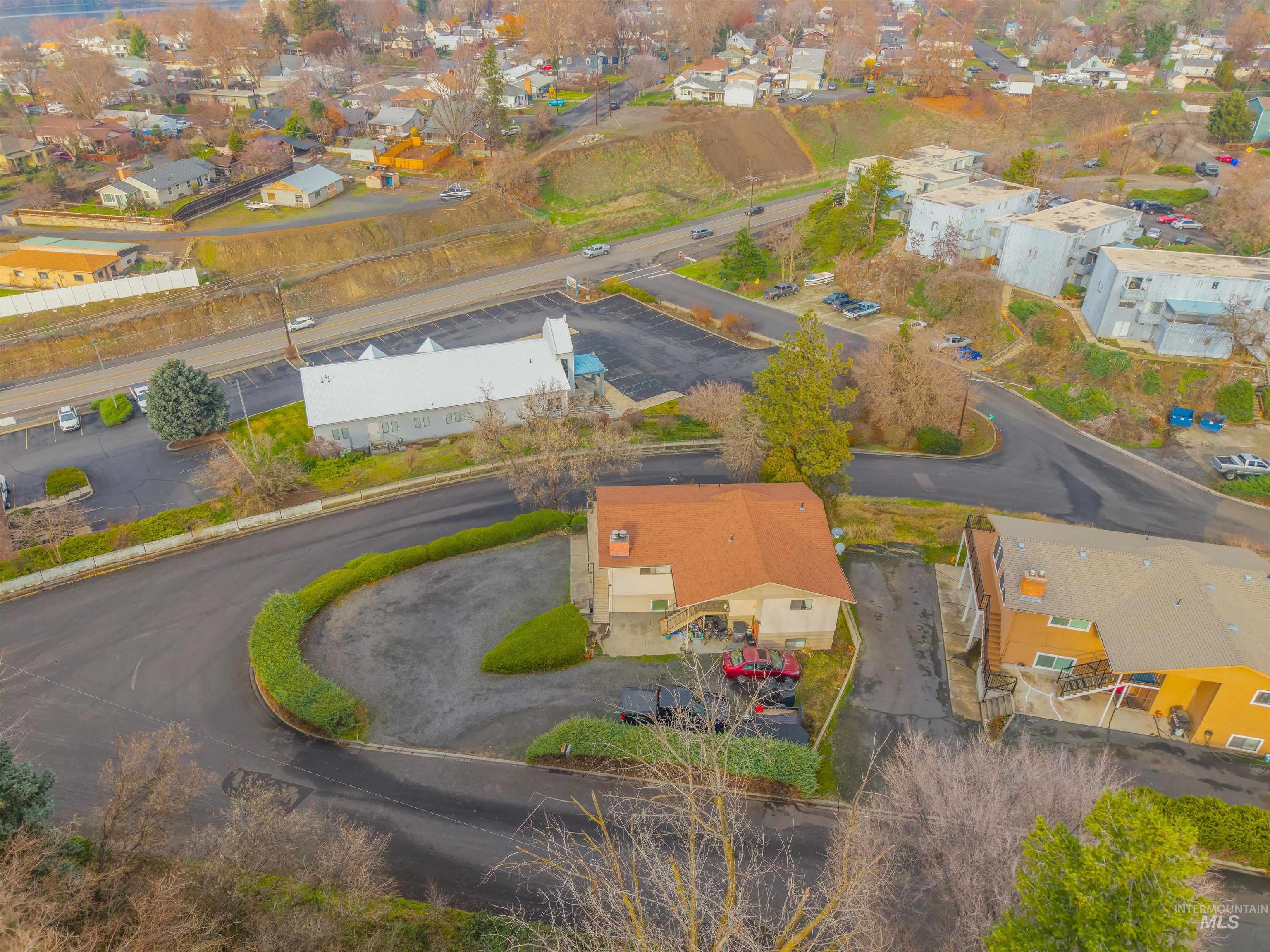 Aerial perspective of suburban area