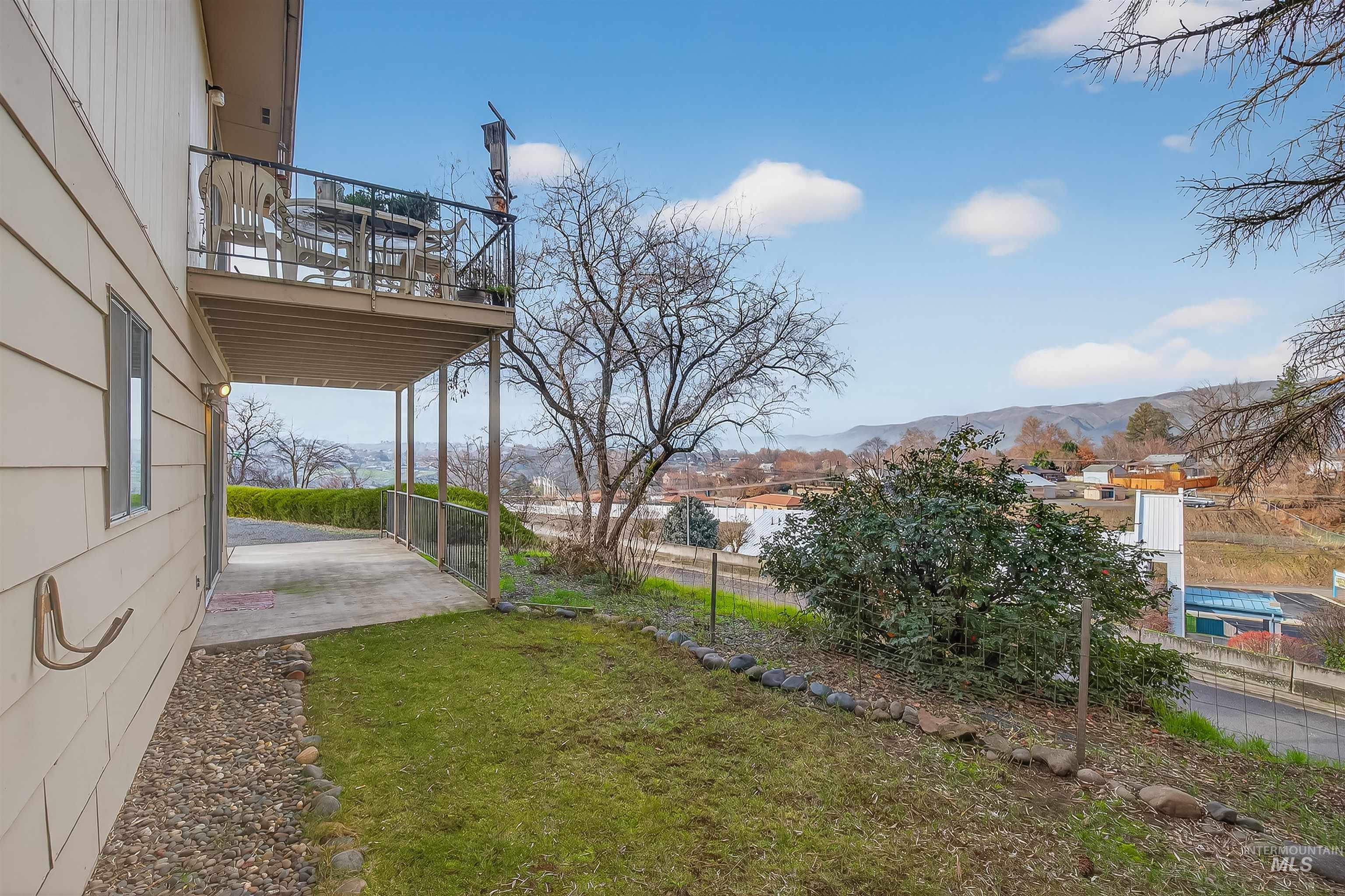 View of yard with a patio area and a mountain view