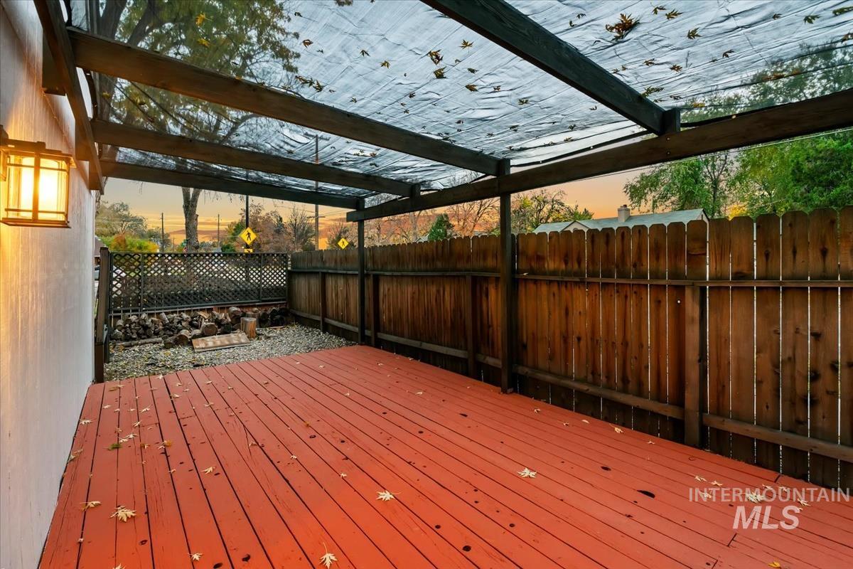 Wooden deck featuring a fenced backyard