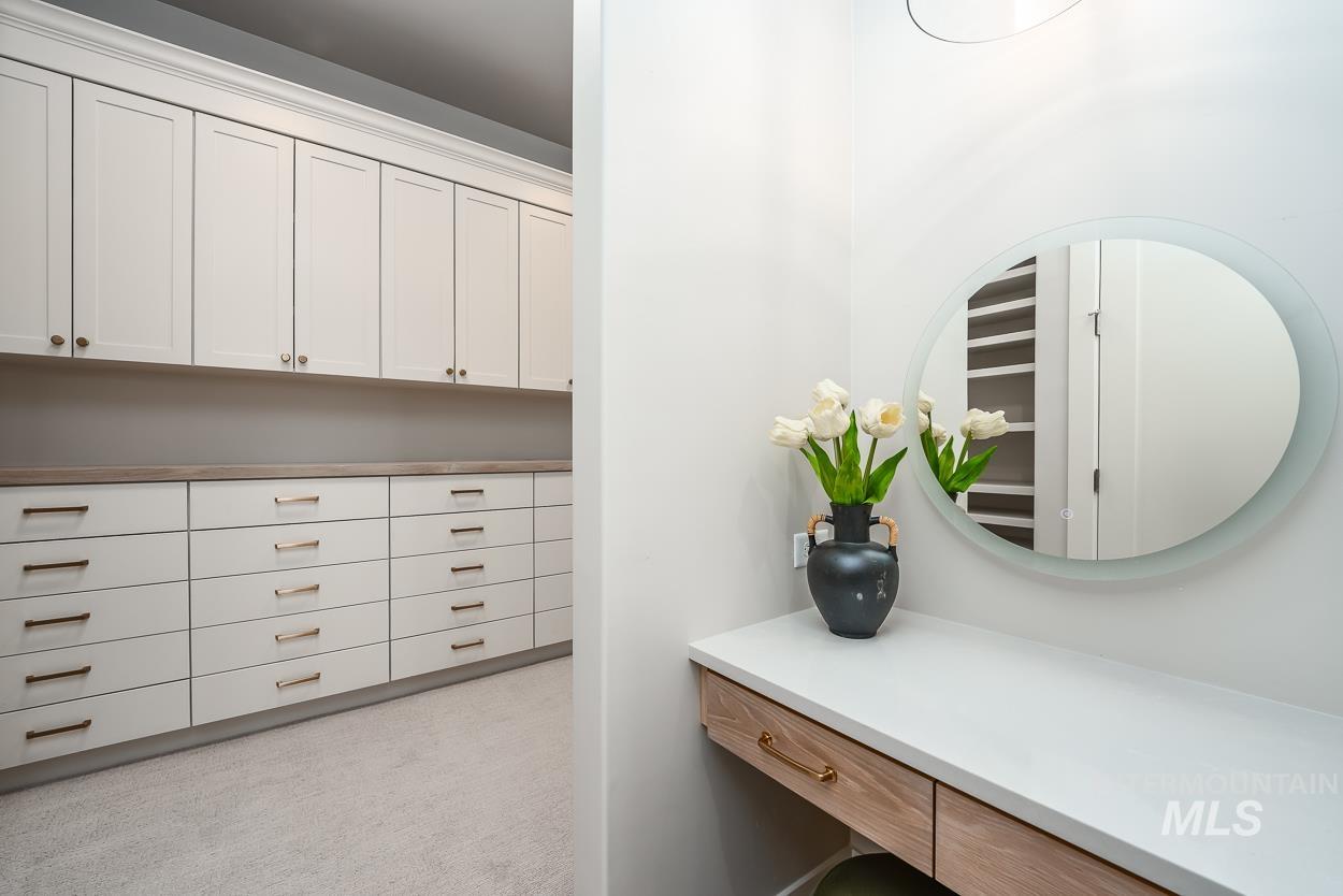 Office featuring light carpet