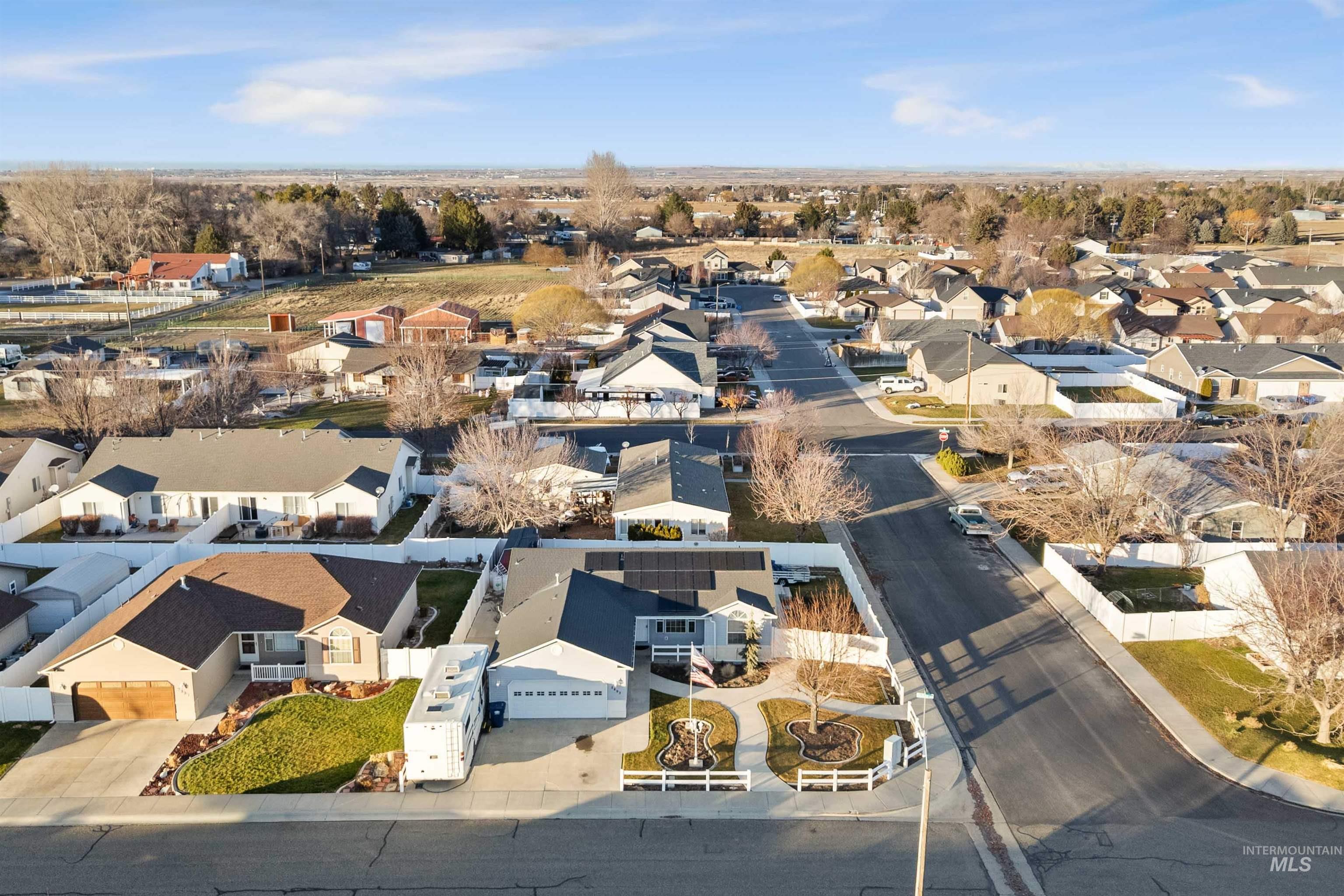 Aerial perspective of suburban area