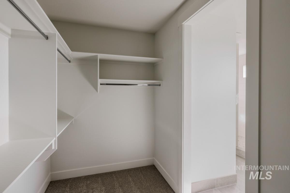 Walk in closet featuring light carpet