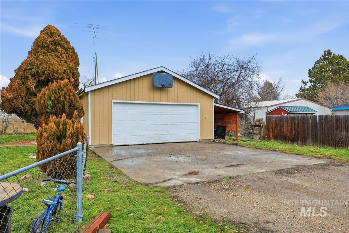 View of detached garage