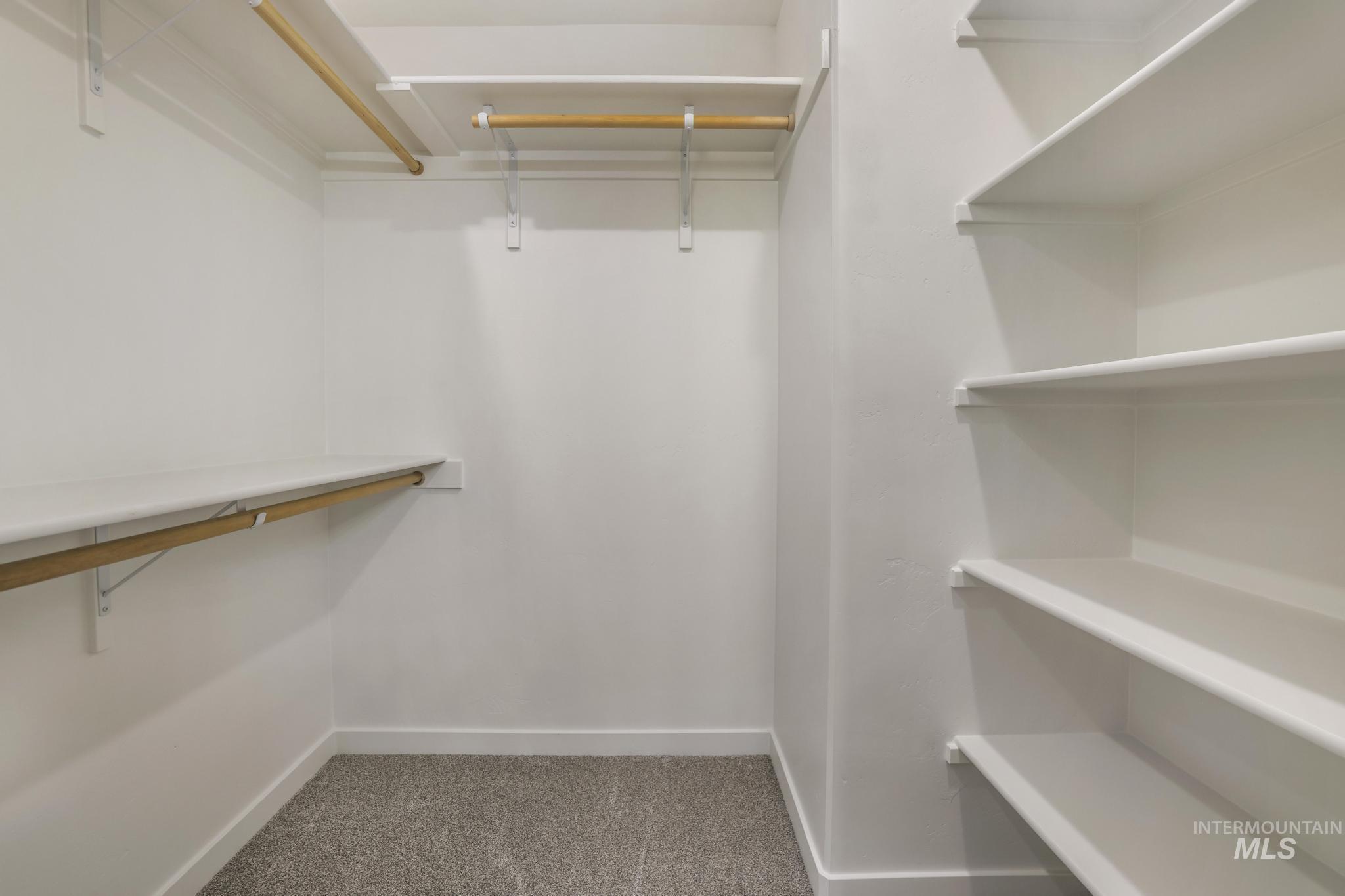 Spacious closet with light colored carpet