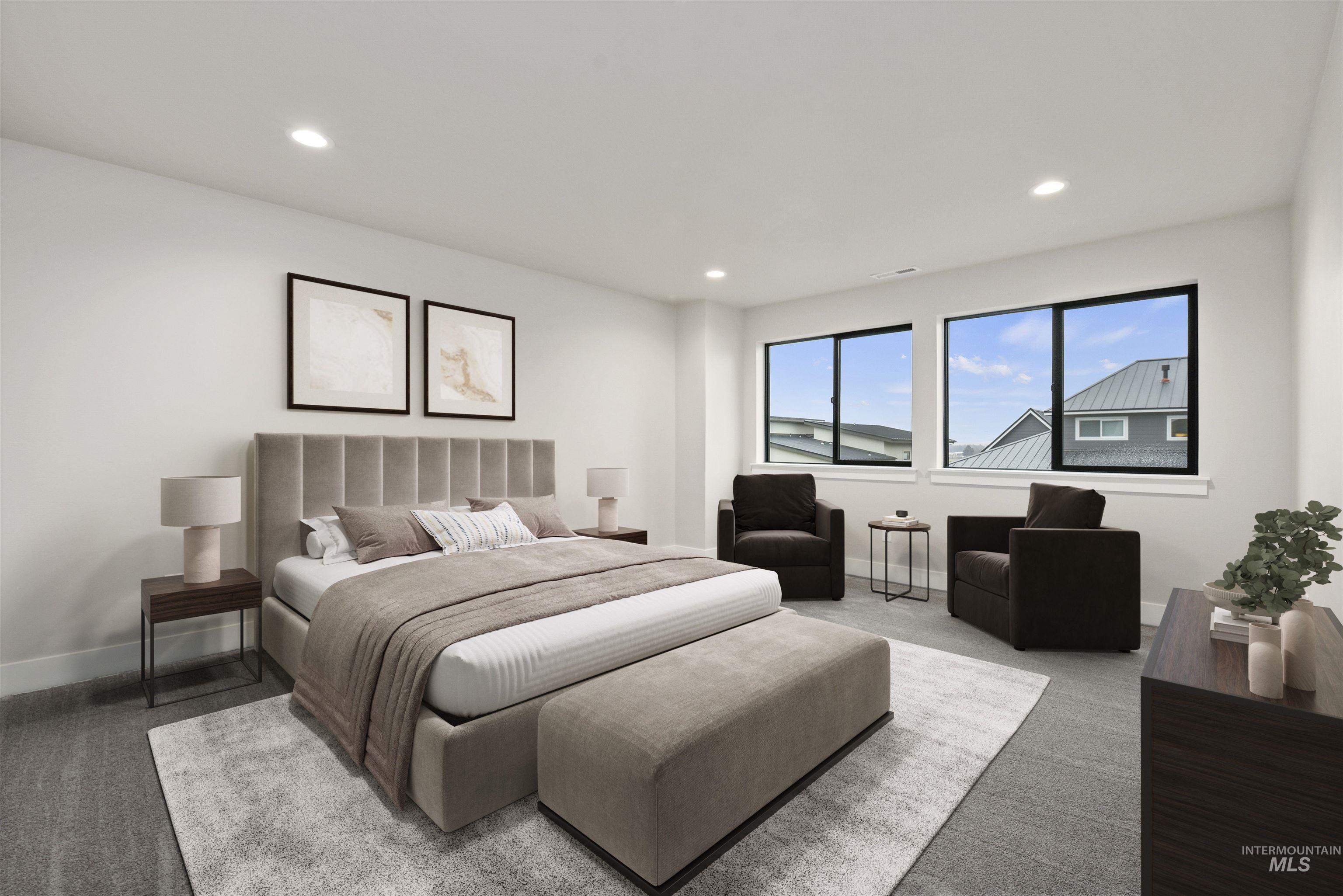 Bedroom featuring recessed lighting and carpet flooring