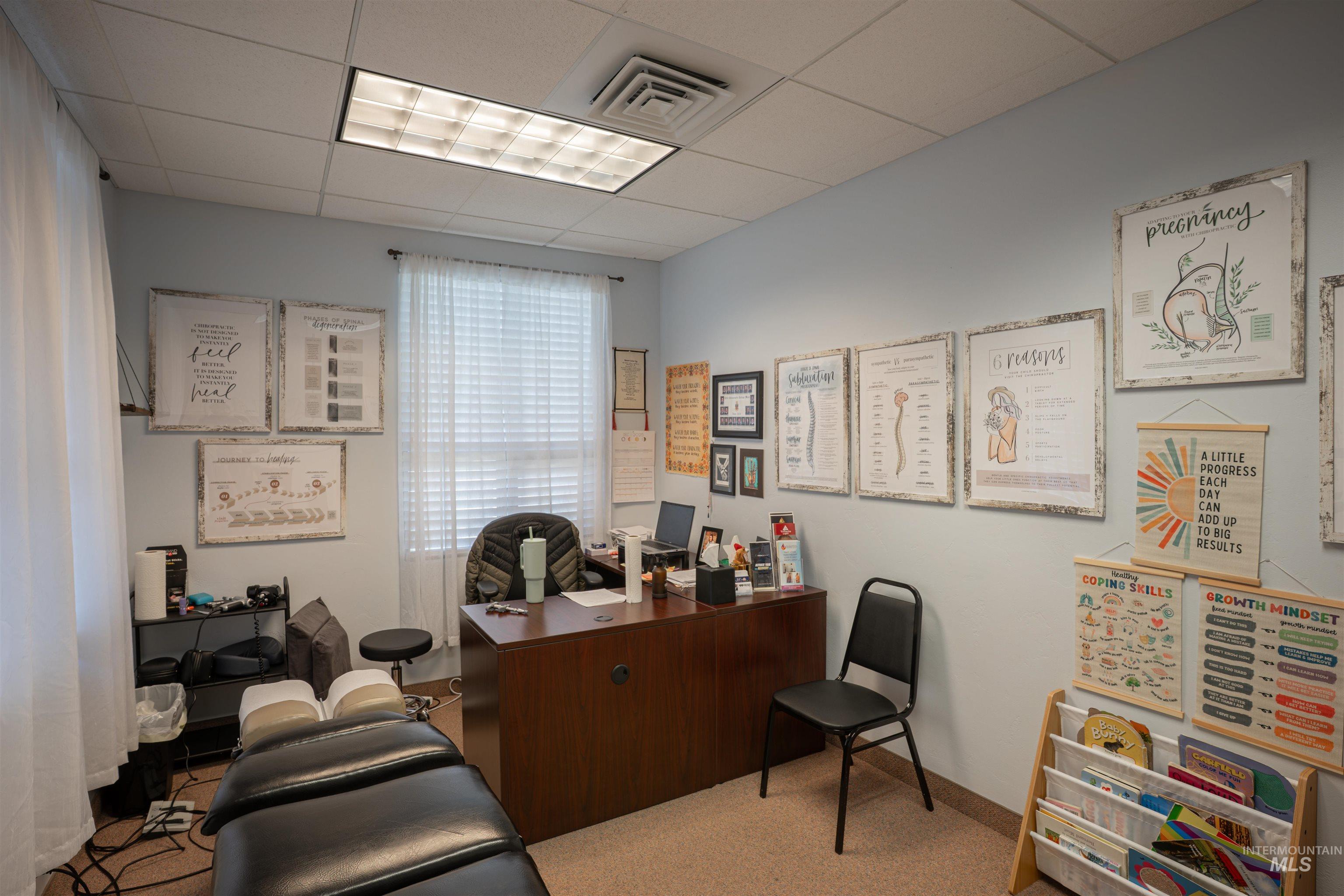 Office area with a drop ceiling