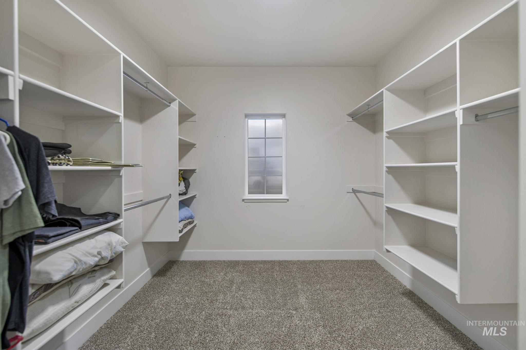 Spacious closet with light carpet