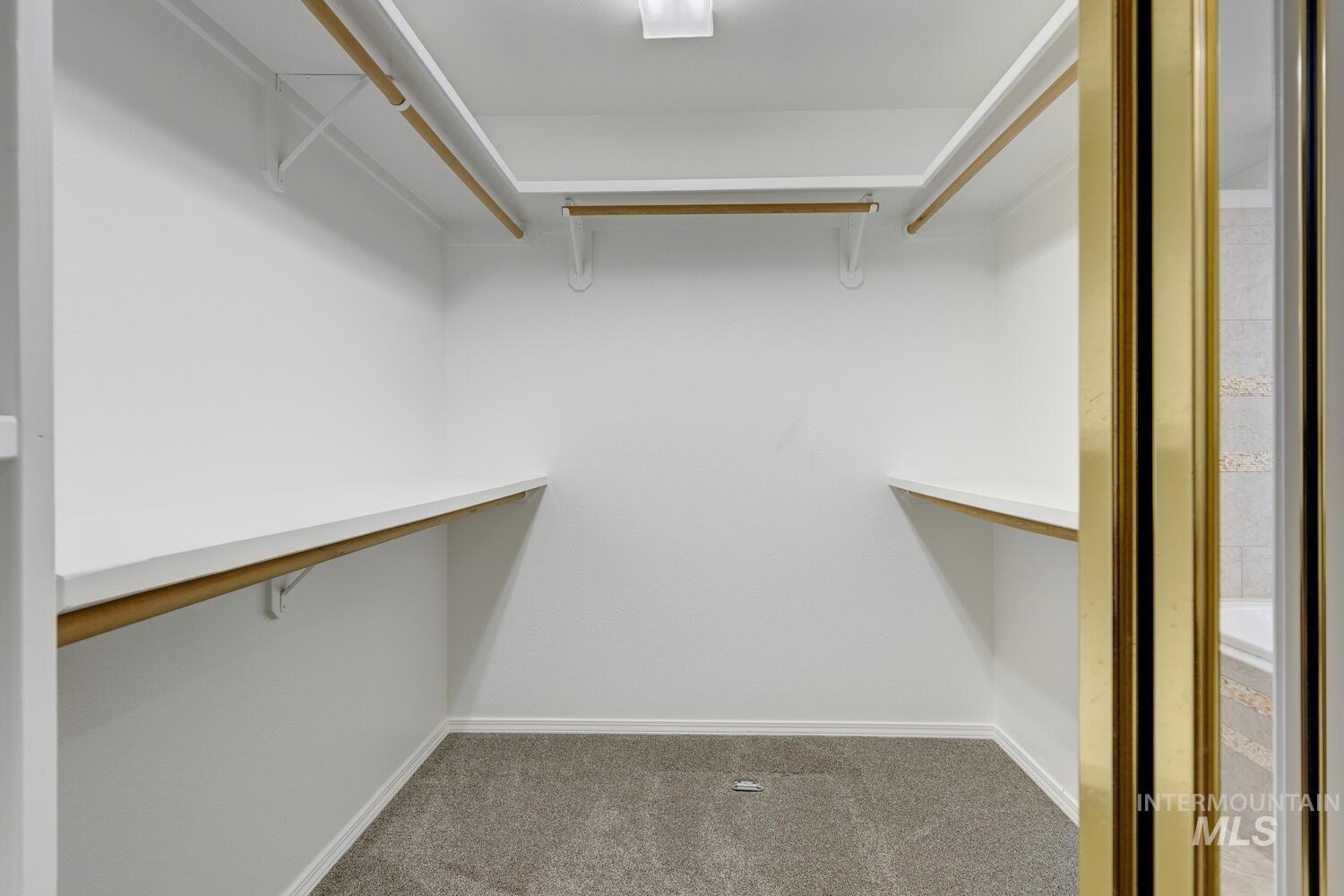Spacious closet with light colored carpet