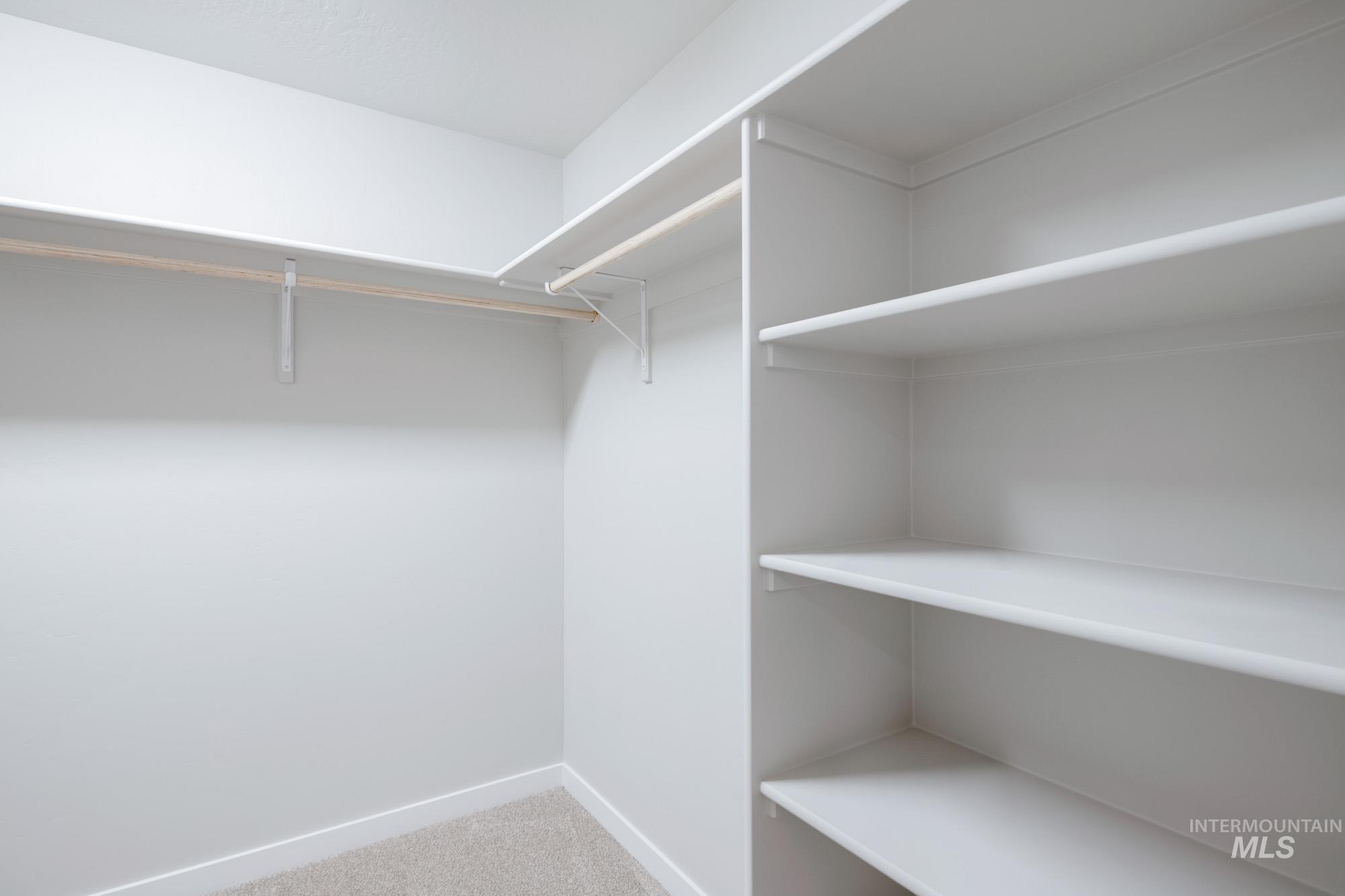 Spacious closet with light carpet