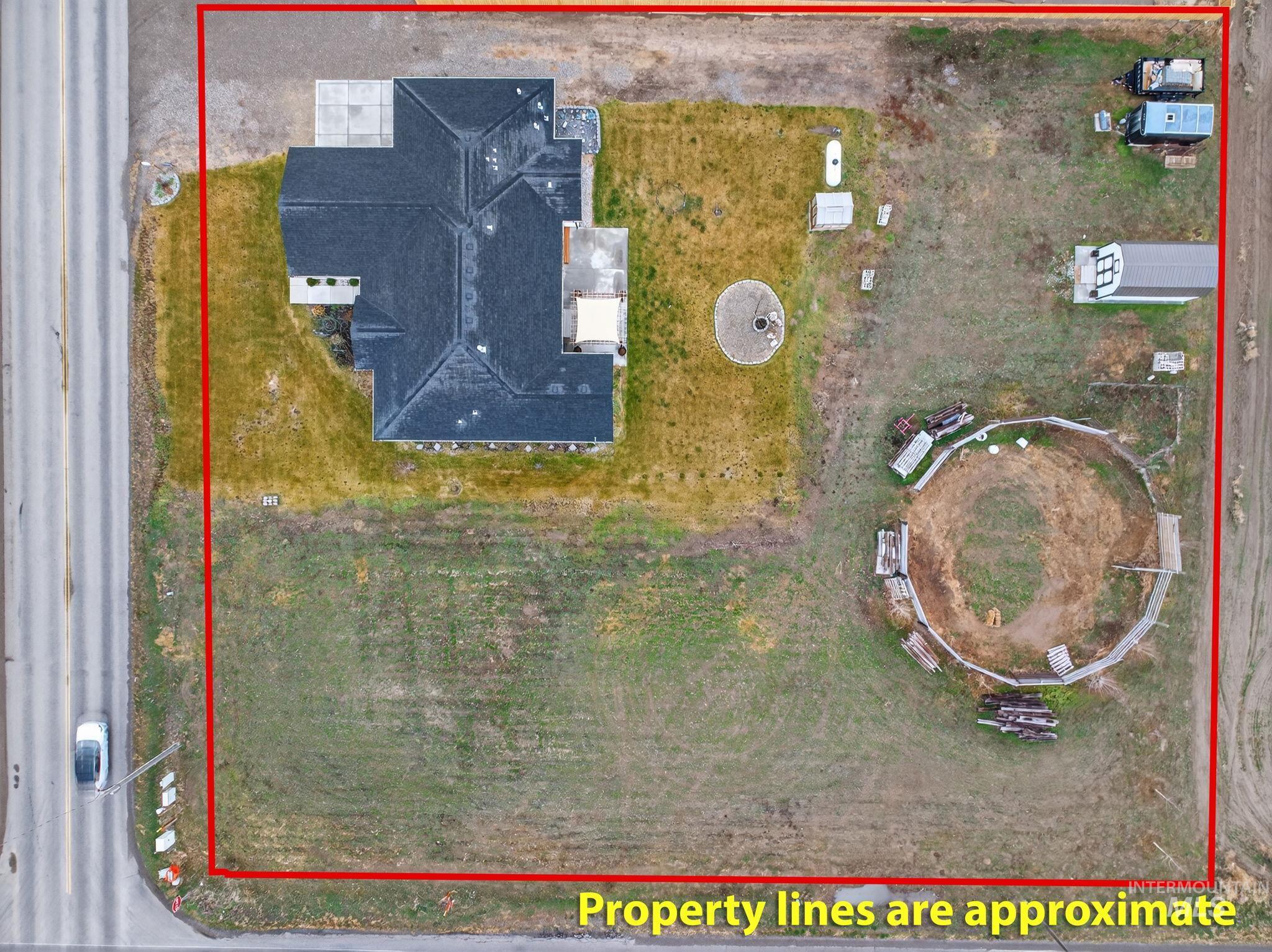 Aerial view of property's location with property boundaries highlighted