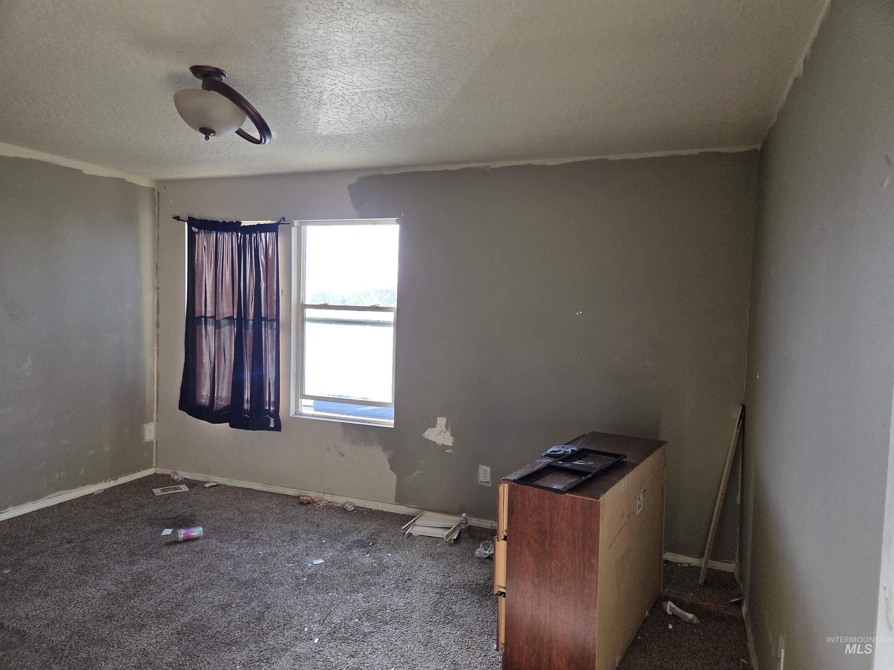 Unfurnished room featuring carpet and a textured ceiling