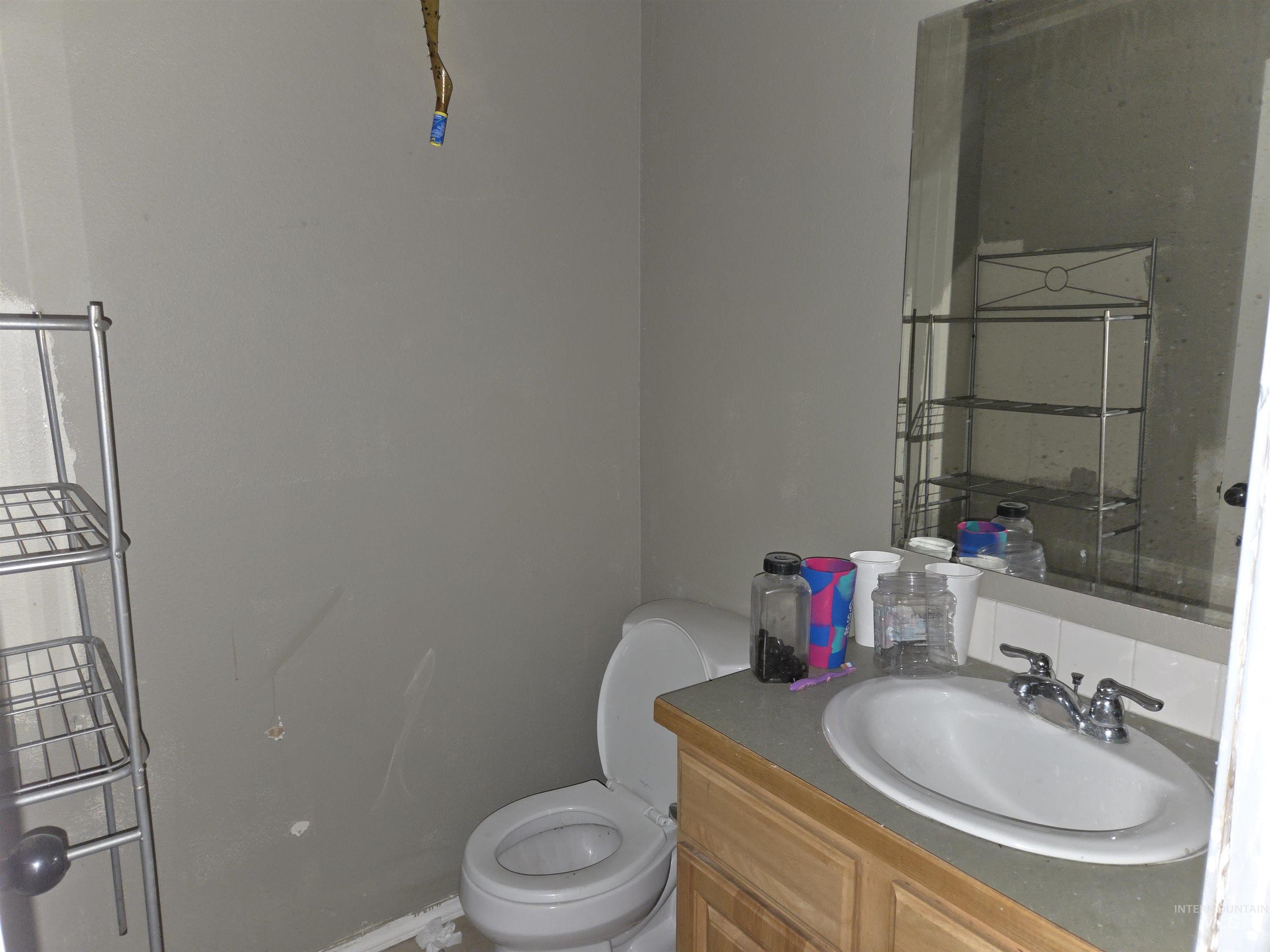 Half bath with vanity and toilet