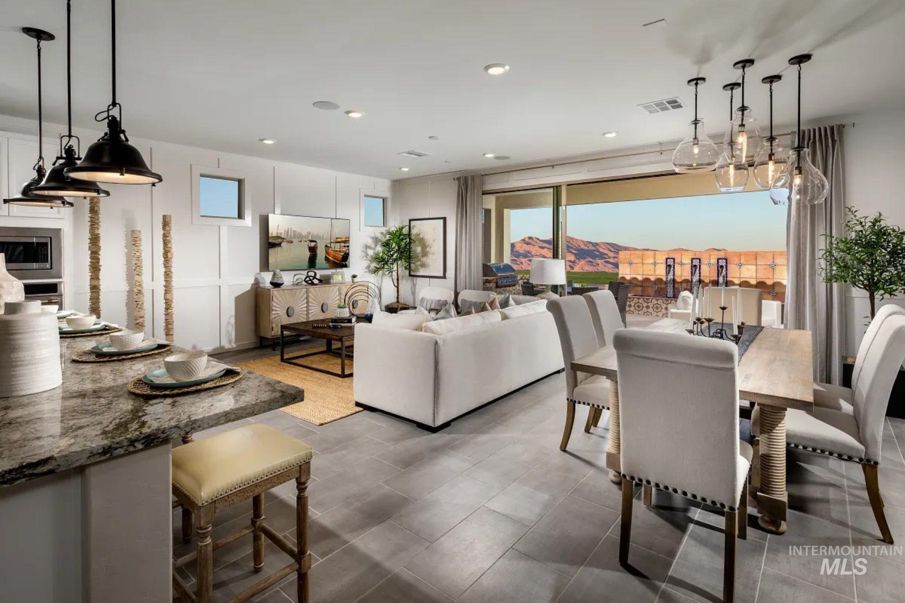 Dining area featuring recessed lighting