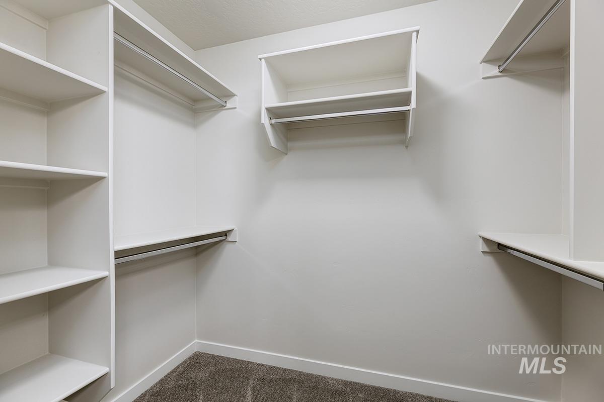 Walk in closet with dark carpet