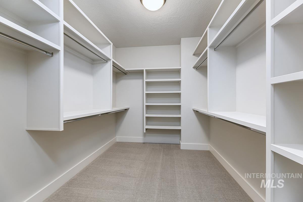 Spacious closet with light carpet