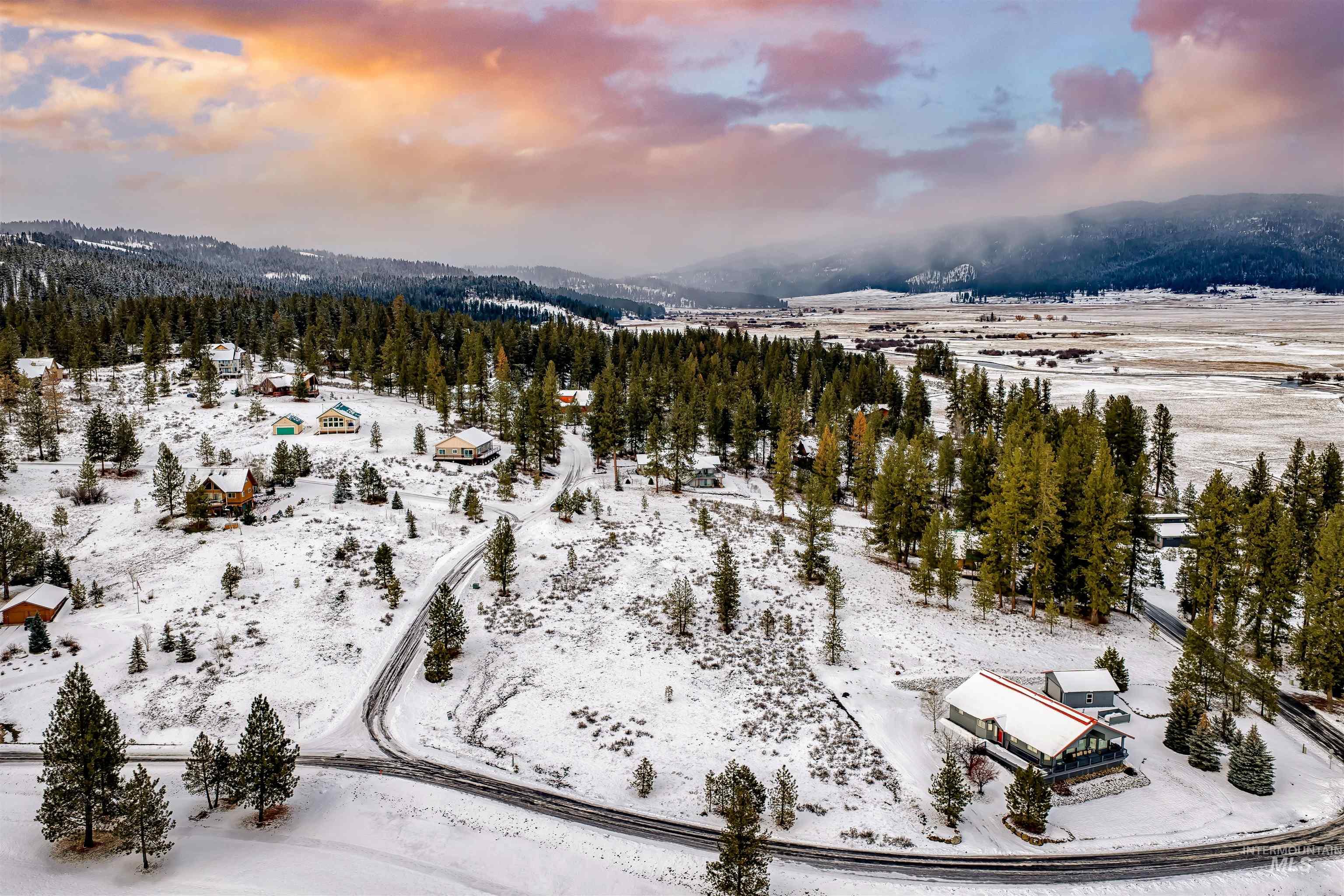 Snowy aerial view featuring a forest view