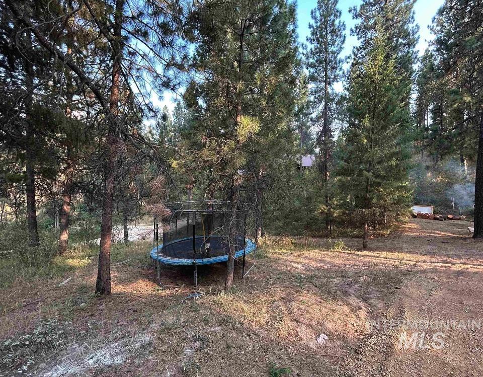 View of yard with a trampoline