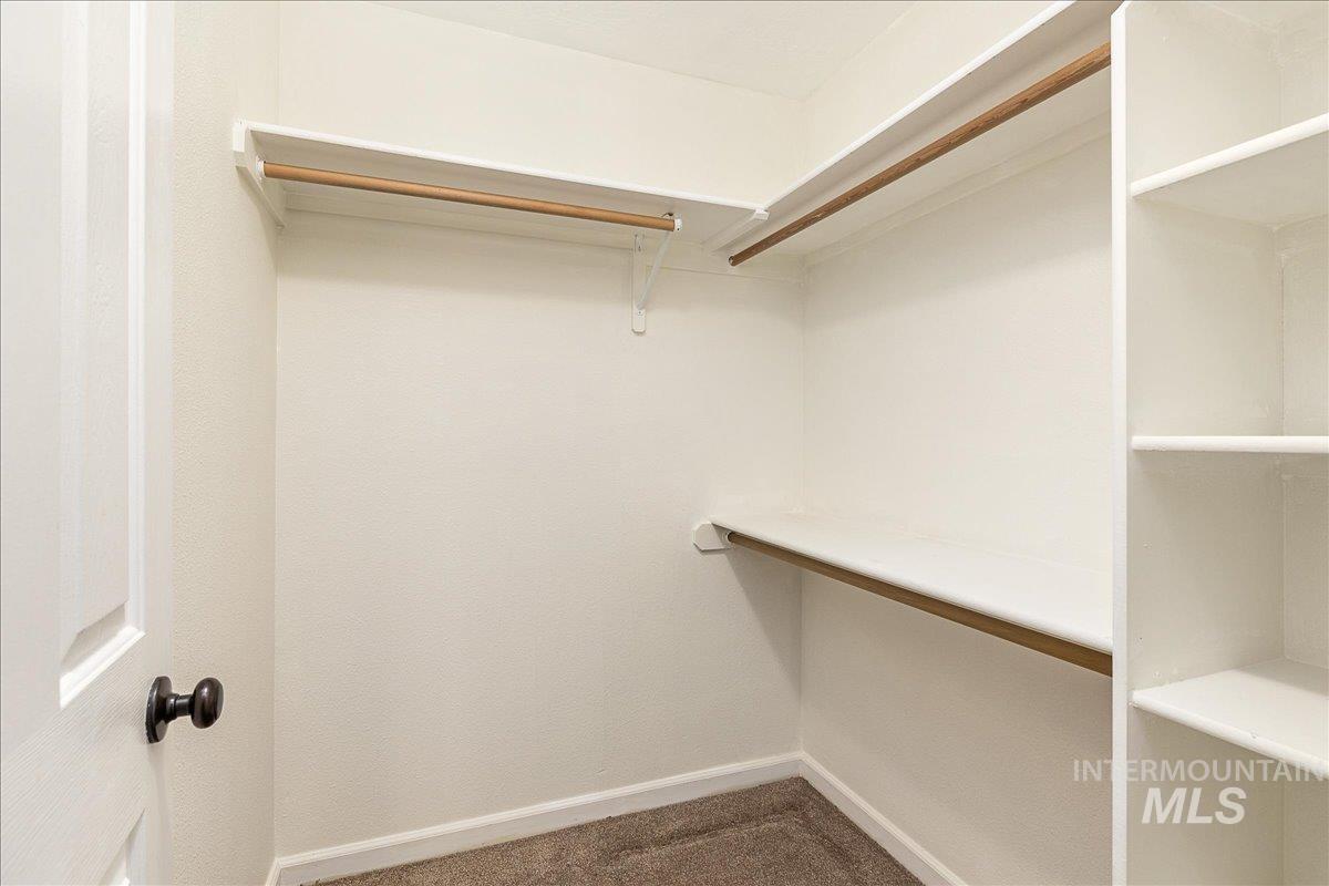 Spacious closet featuring dark carpet