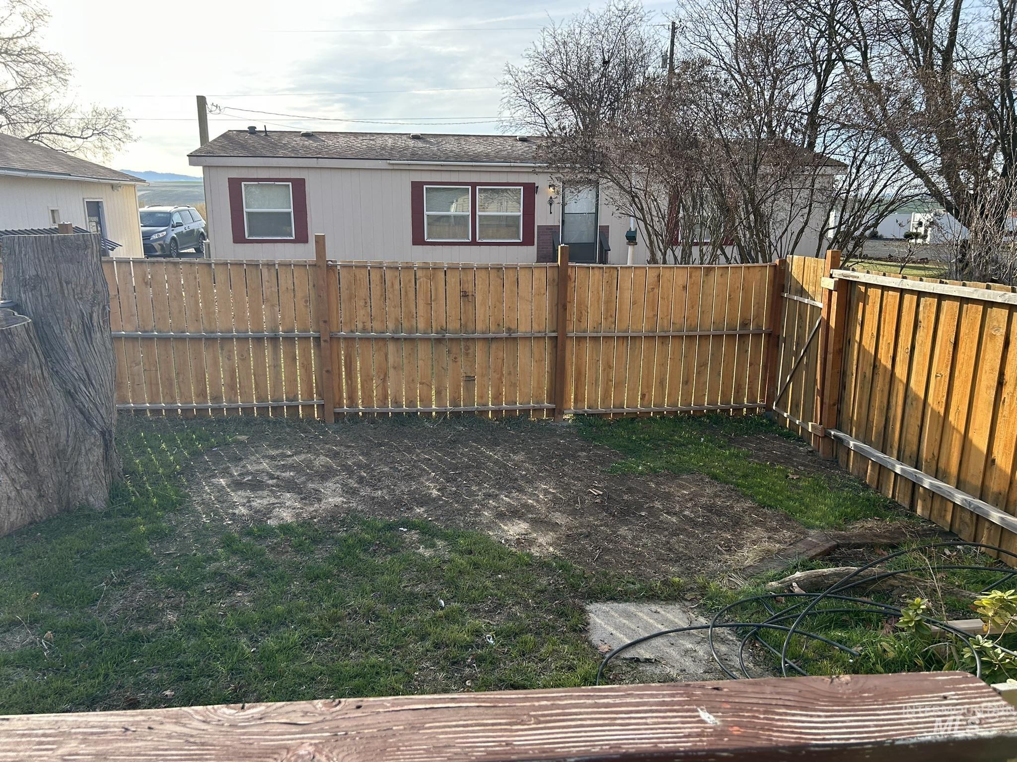 View of fenced backyard