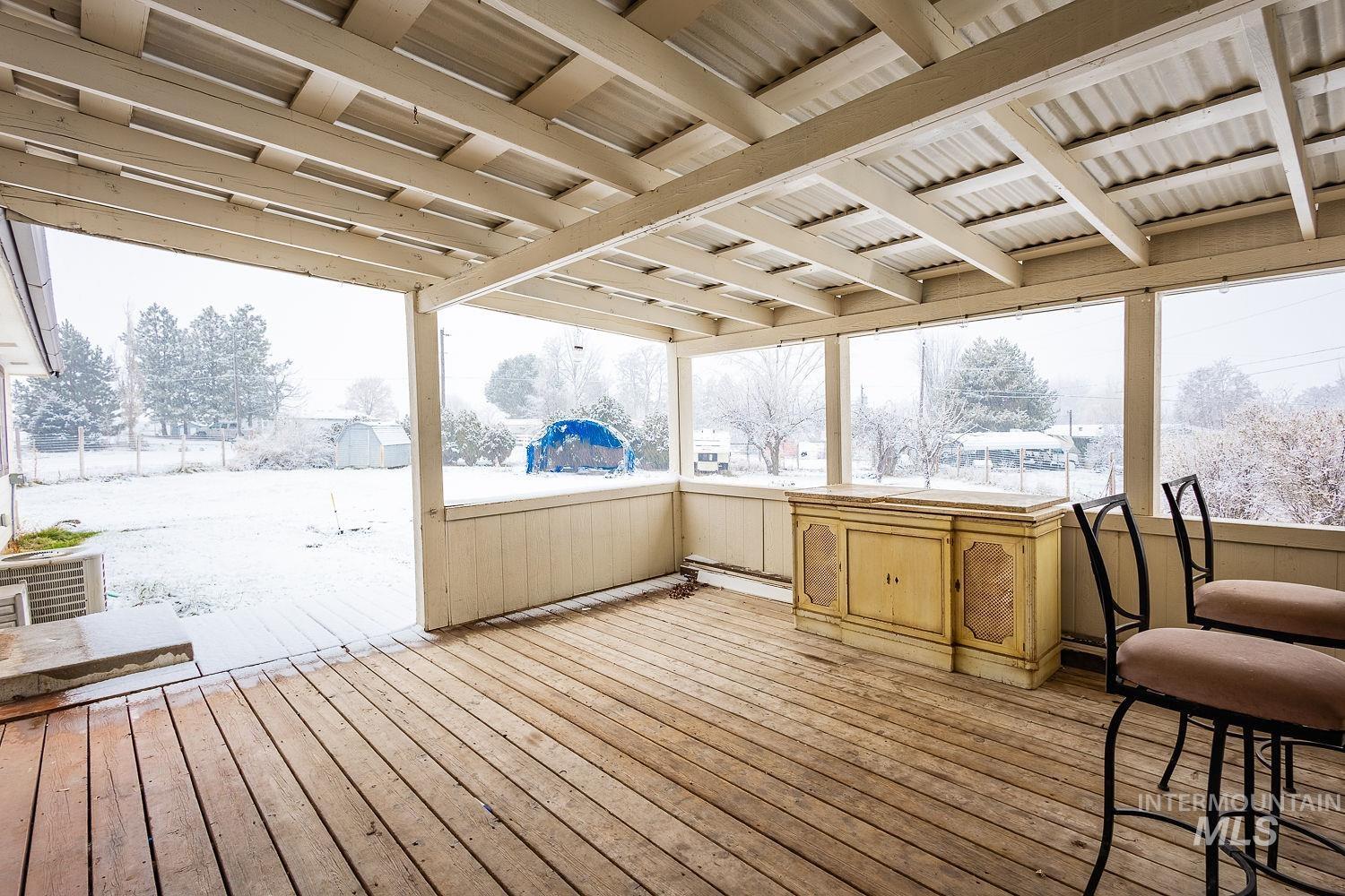 View of snow covered deck