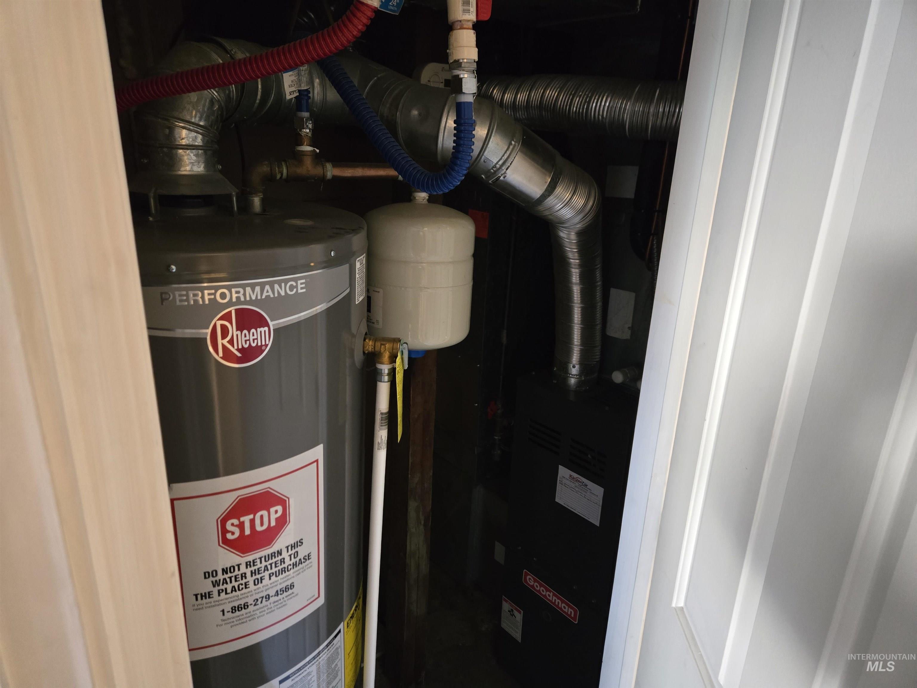 Utilities featuring gas water heater and a heating unit