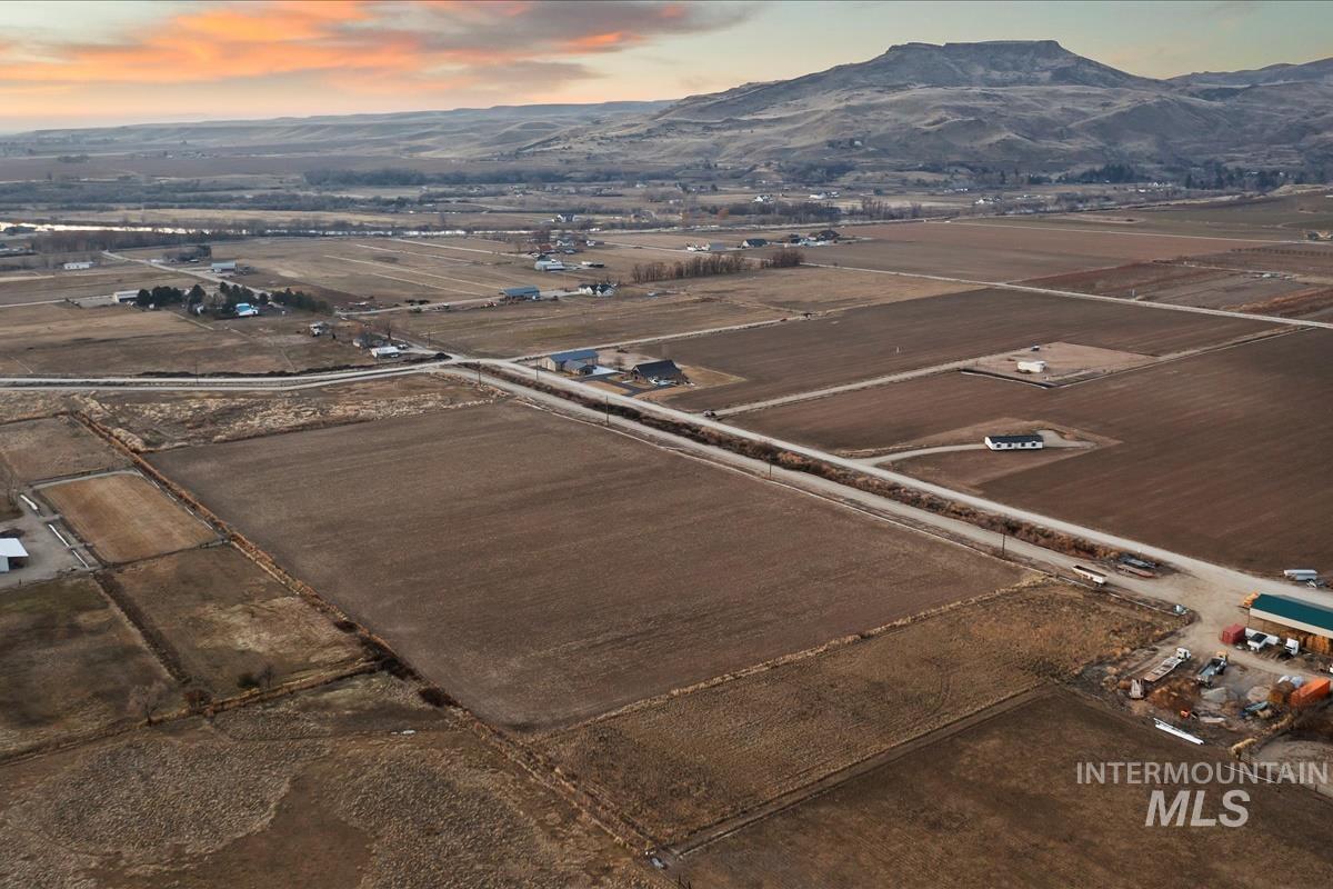 Aerial view at dusk of a mountain view