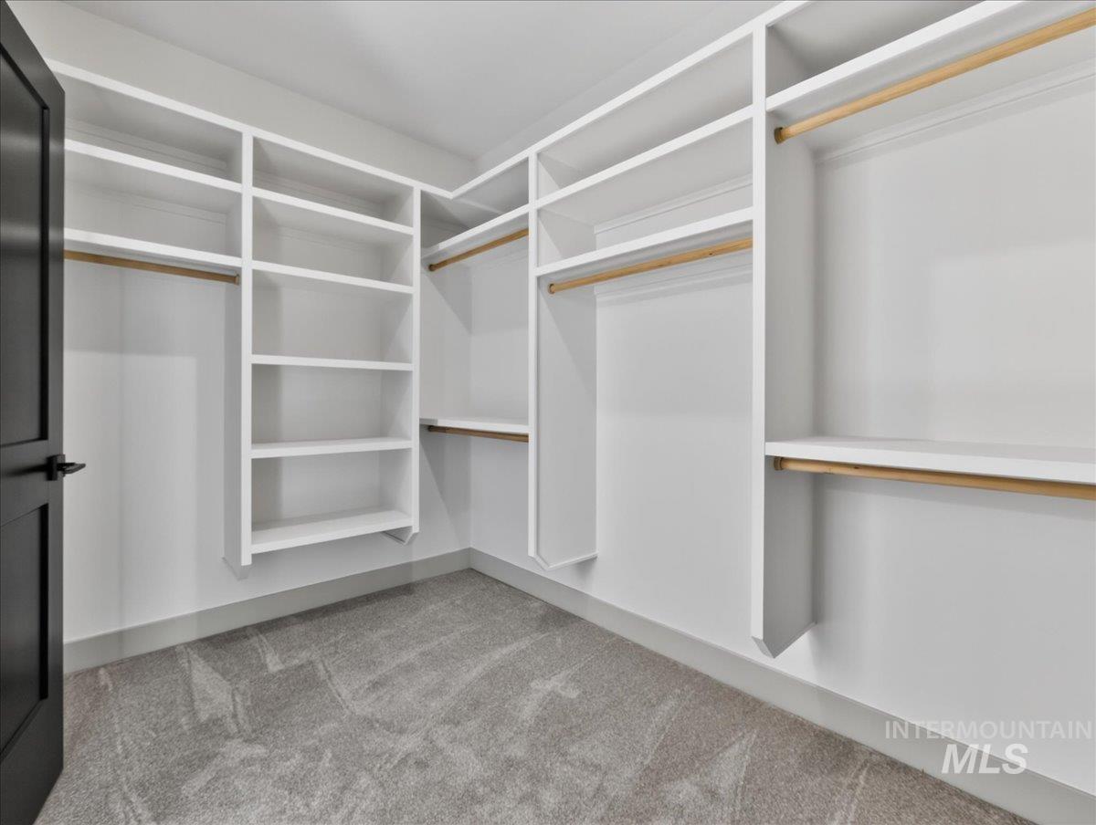 Spacious closet with light carpet