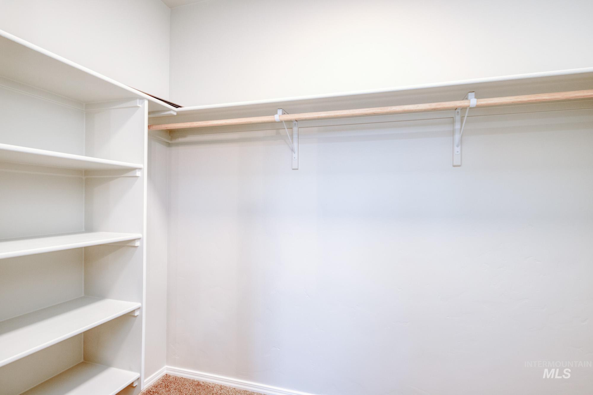 Spacious closet with light carpet