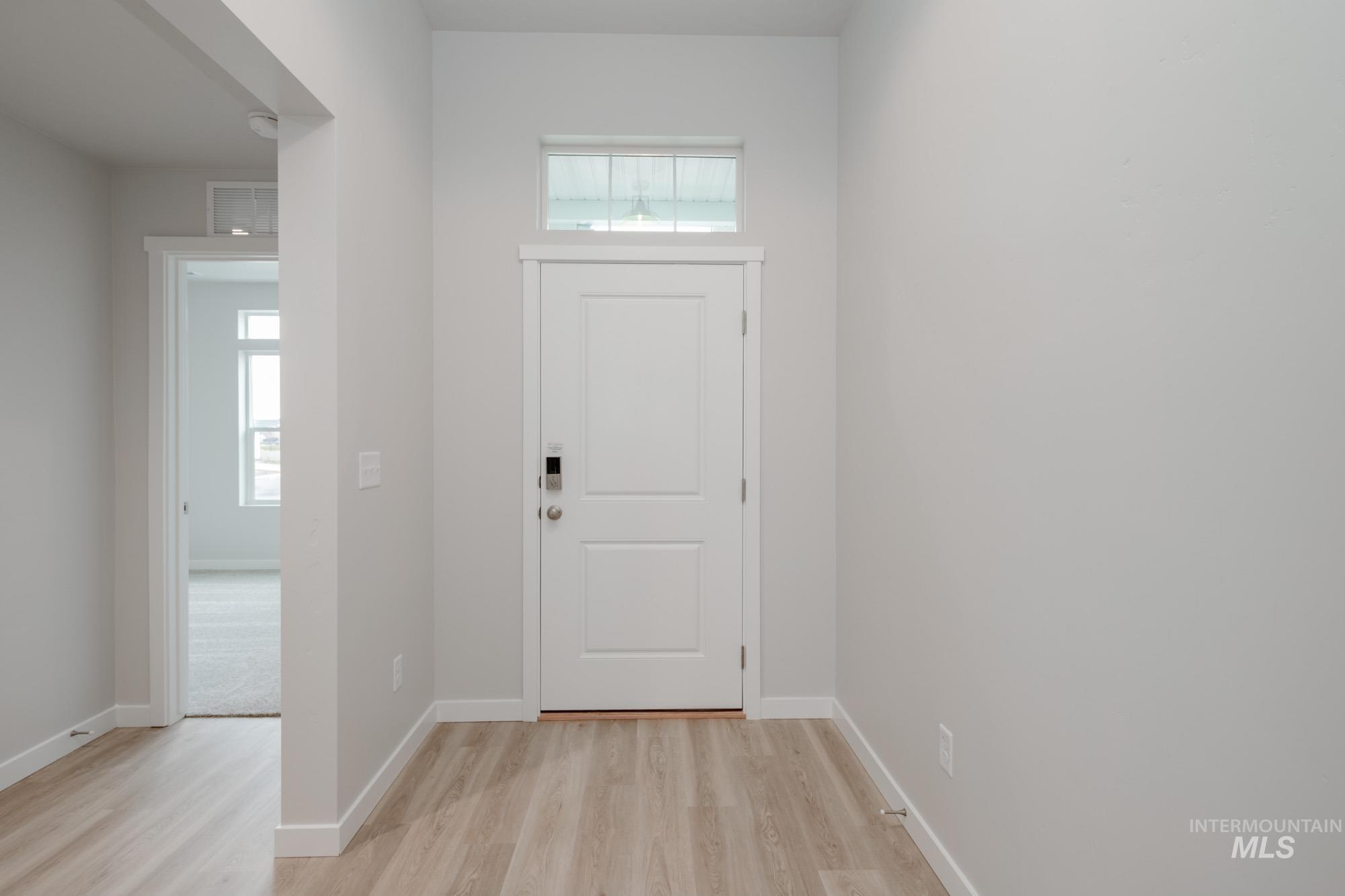 Entryway with plenty of natural light and light wood-type flooring