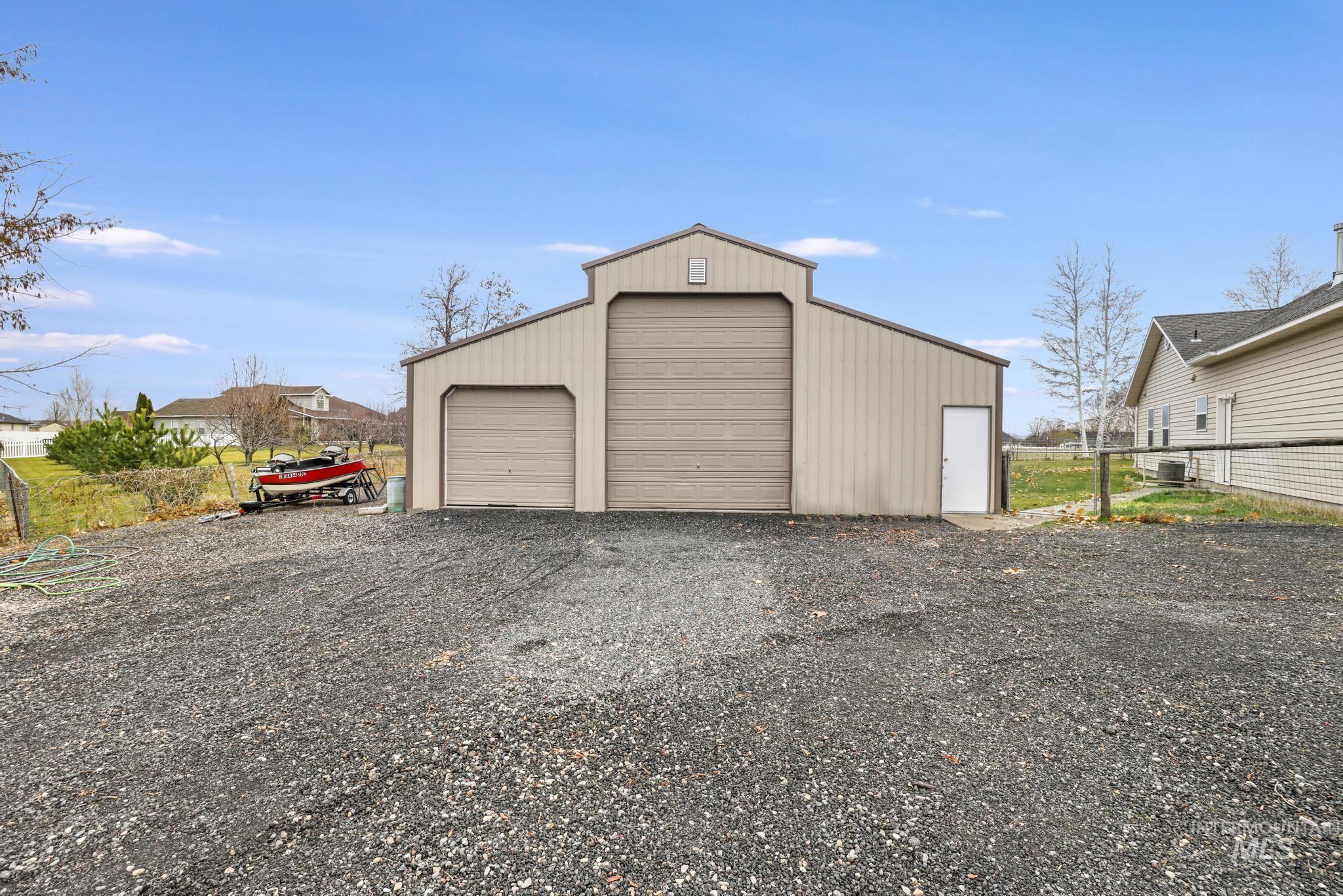 View of detached garage