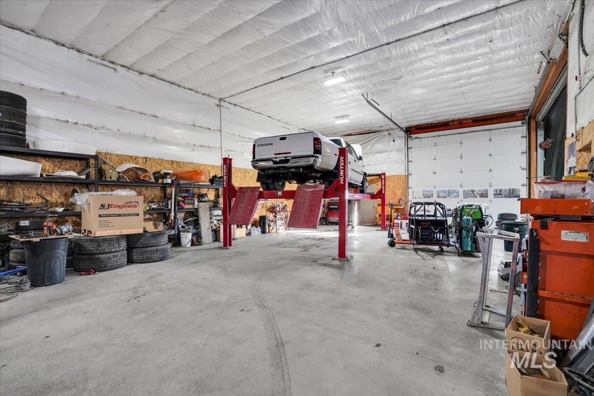 Garage with a workshop area