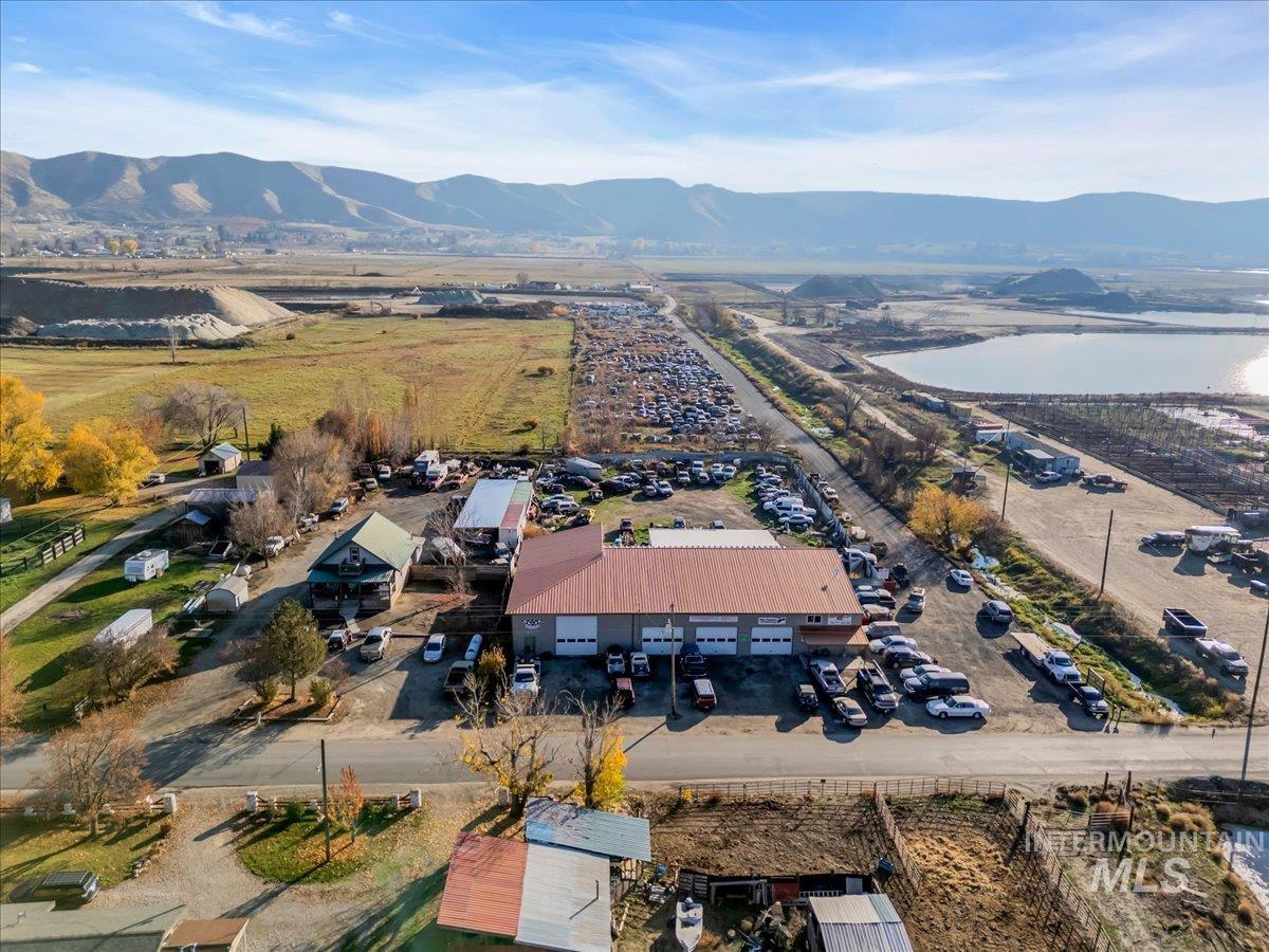 Aerial view of mountains and an industrial area