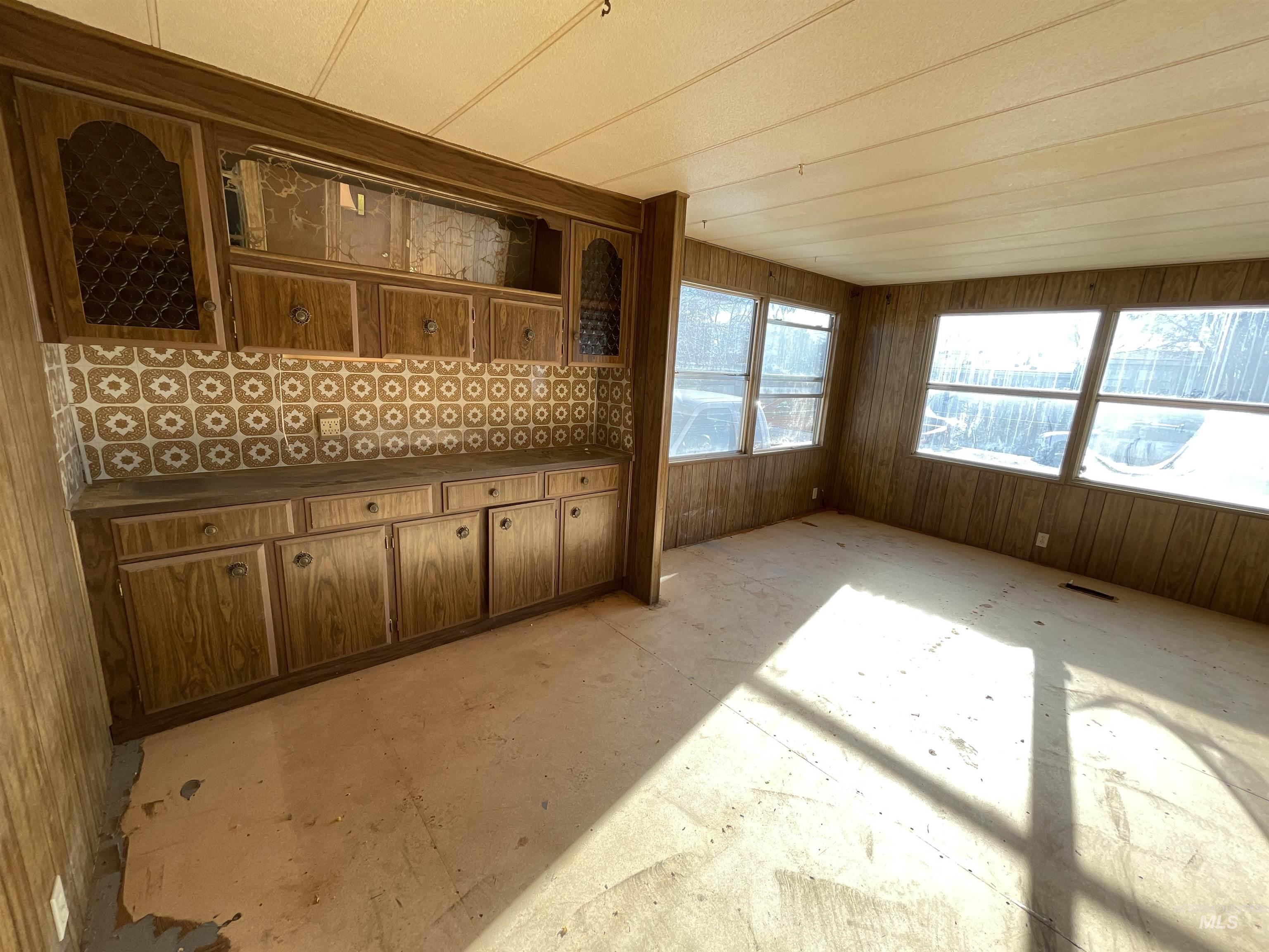 Interior space featuring wooden walls