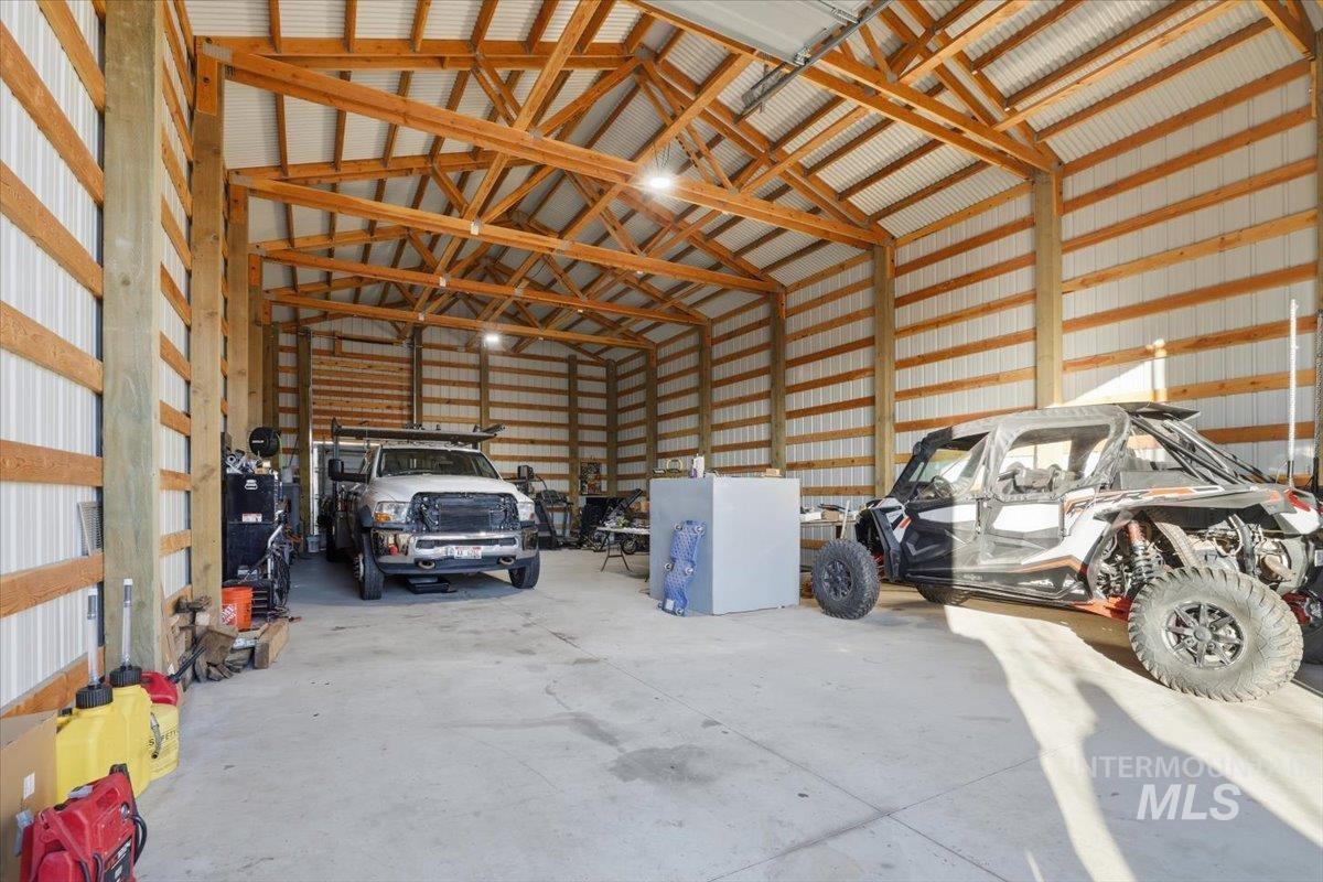 Garage with metal wall