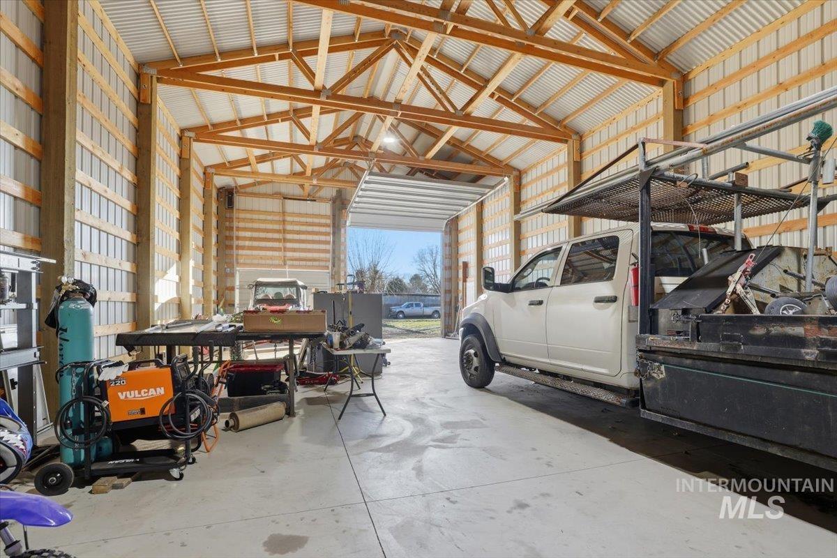 Garage with metal wall