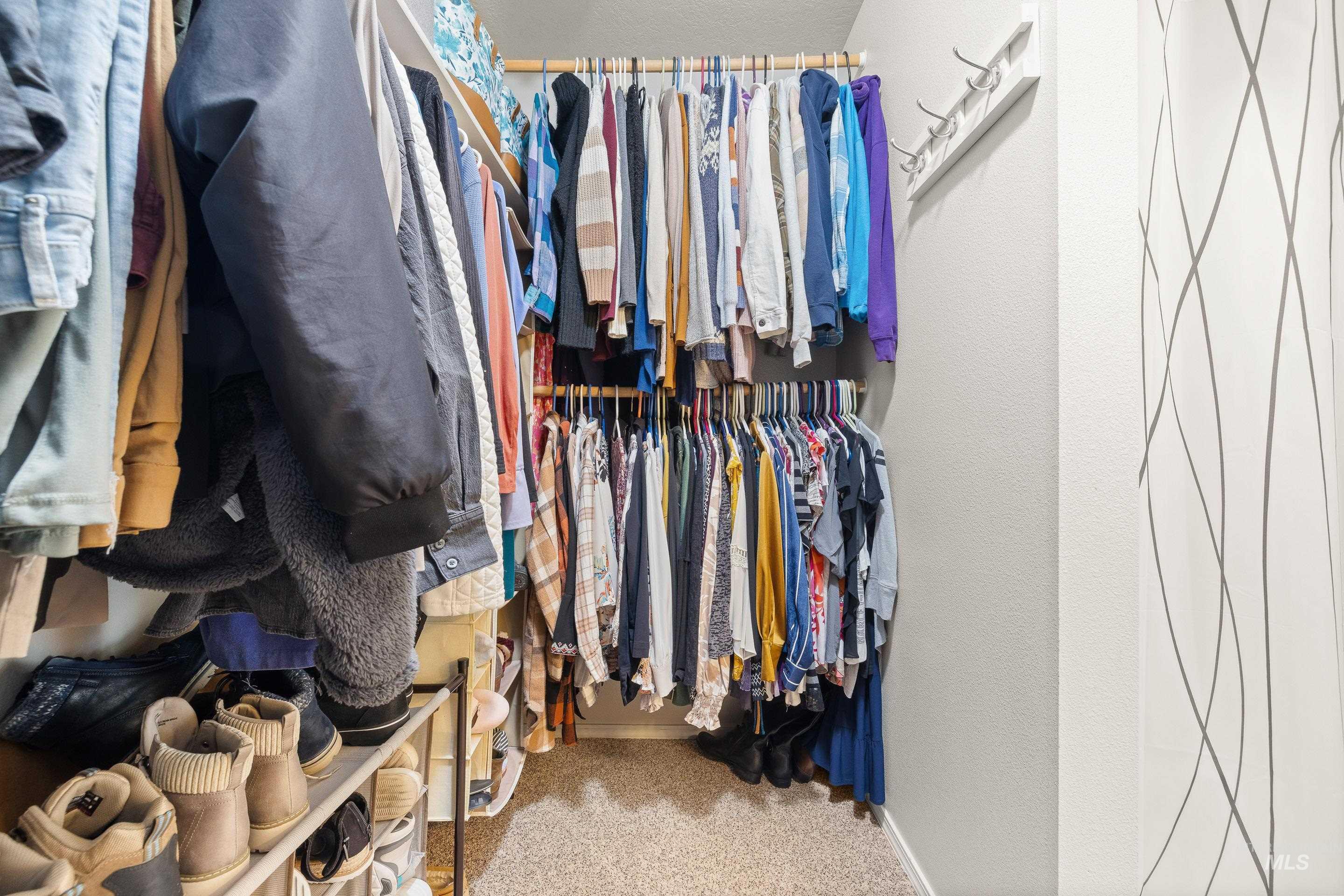 Walk in closet with light carpet