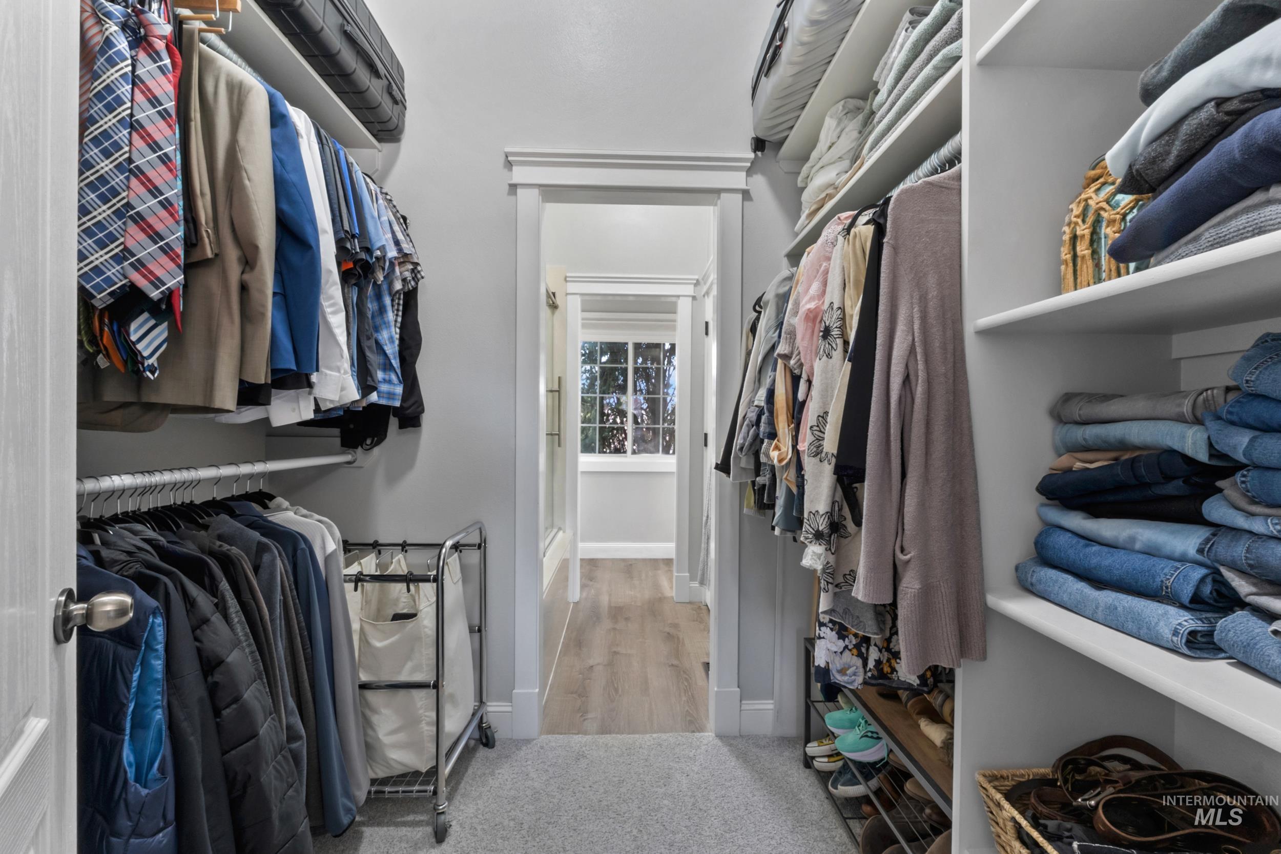 Spacious closet featuring light carpet