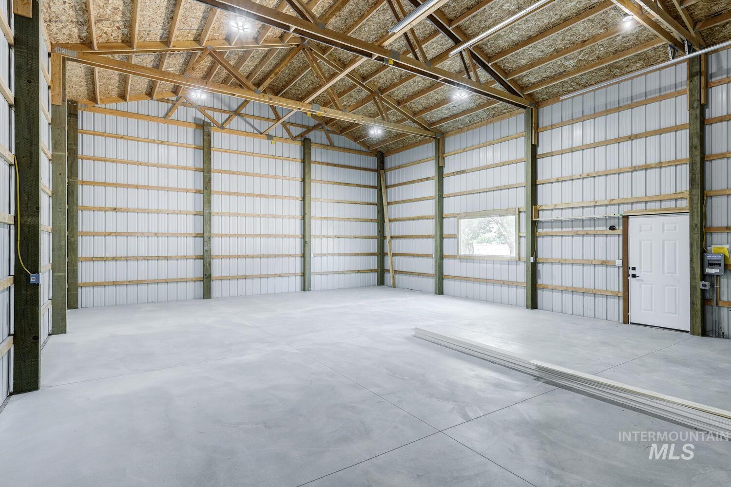 Garage with metal wall