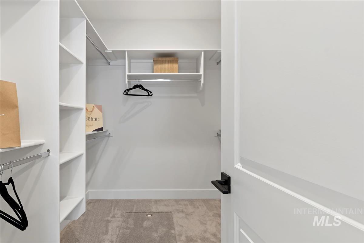 Spacious closet with light carpet