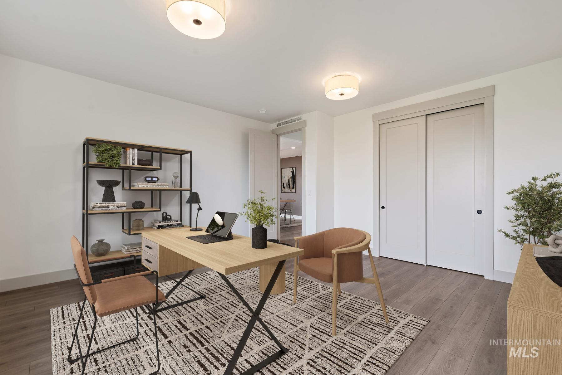 Office featuring dark wood-type flooring