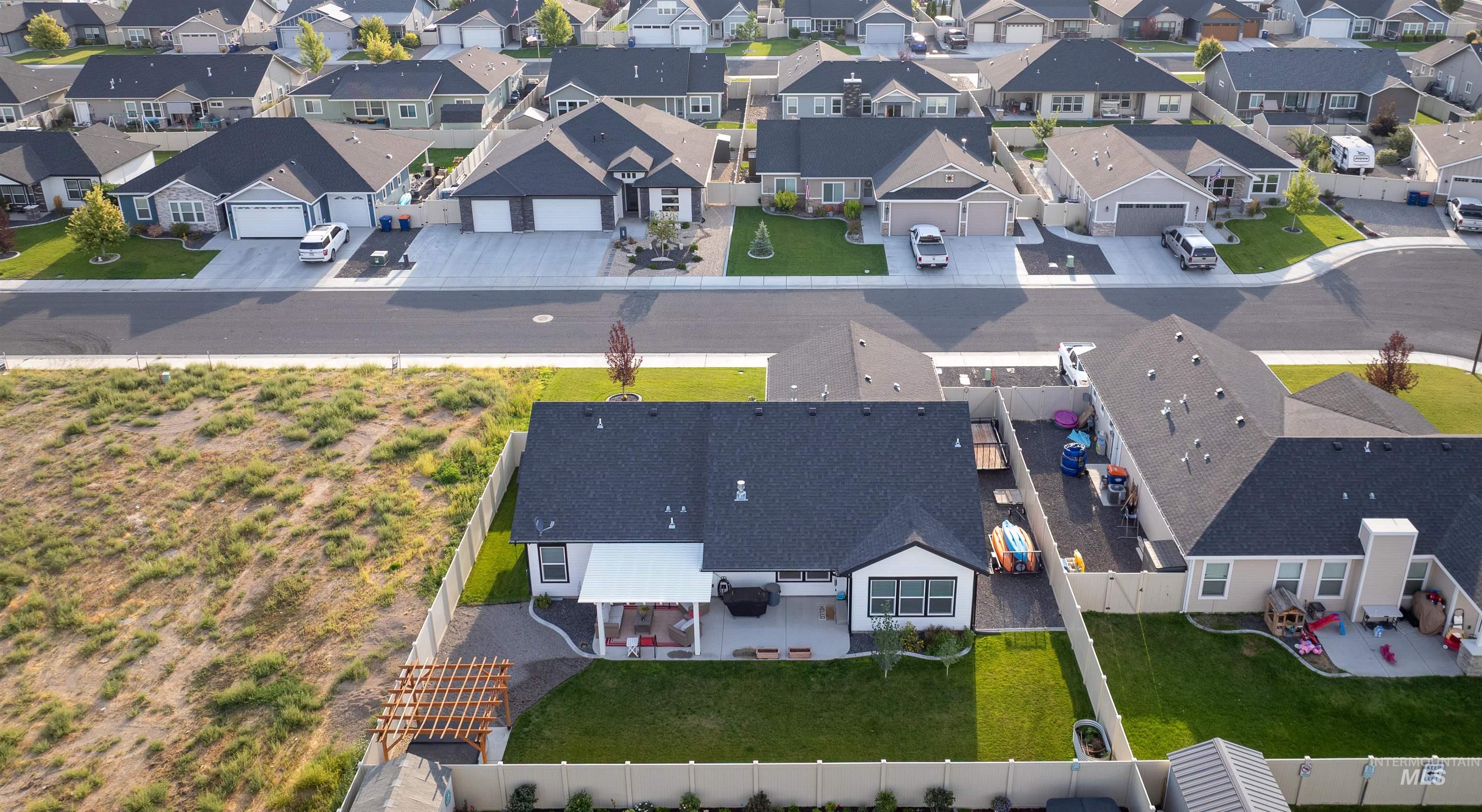 Aerial perspective of suburban area