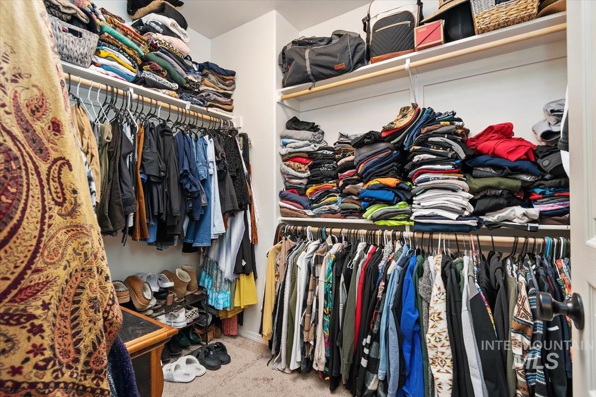 Spacious closet featuring carpet flooring