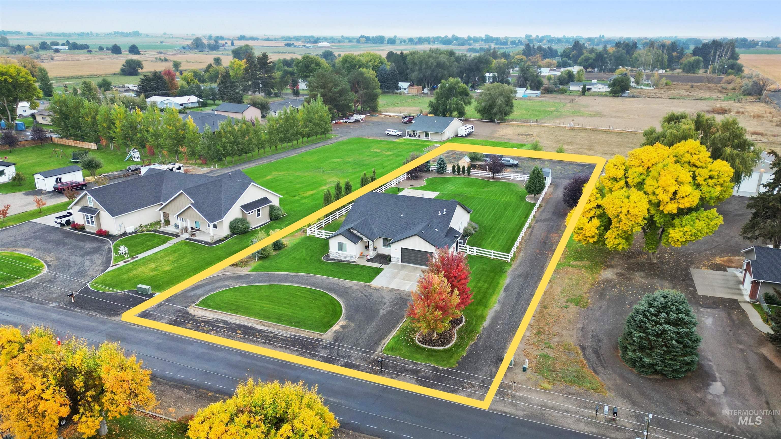 Aerial view of property's location with property parcel outlined