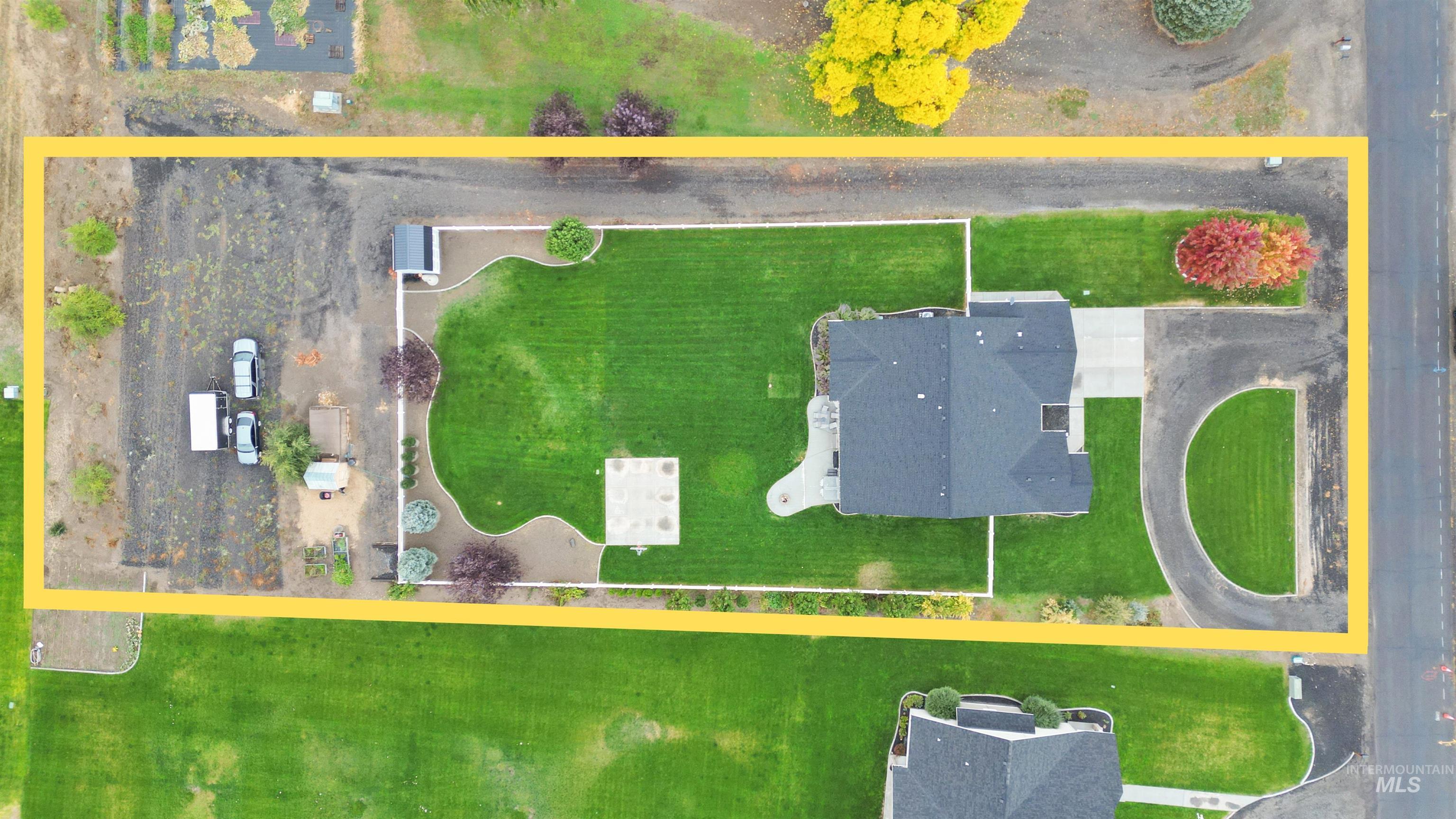 Aerial overview of property's location with property parcel outlined
