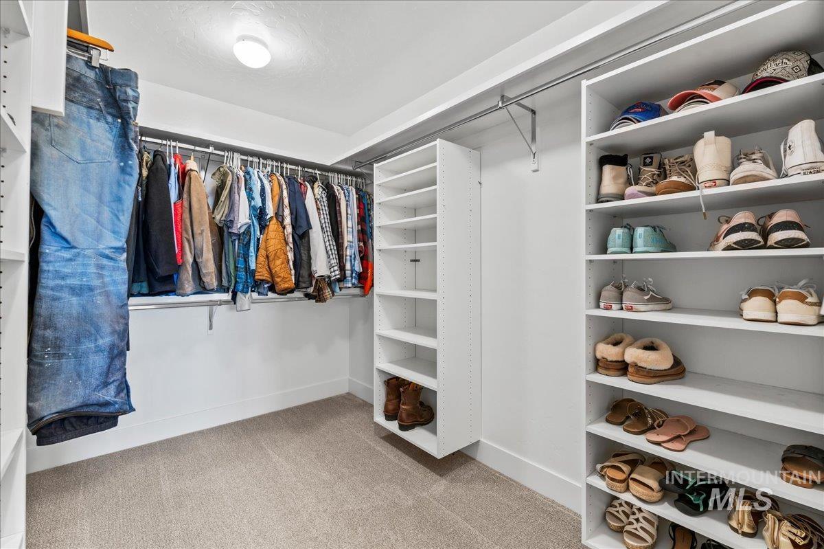 Spacious closet featuring carpet